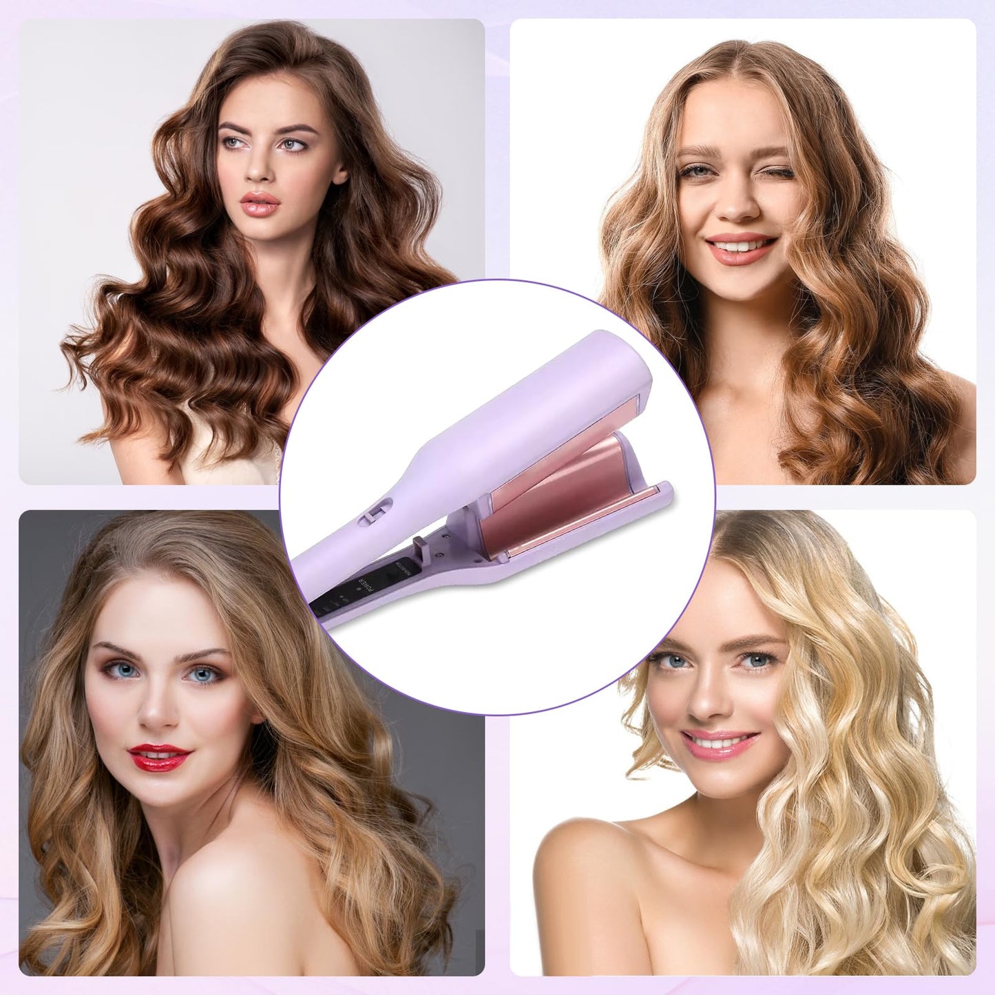 LIROPAU Curling Iron Large Waves, French Wave Curling Iron, 32mm for French Egg Rolls, Wave Iron rods with Adjustable Temperature 30S Swift Heating (Purple)