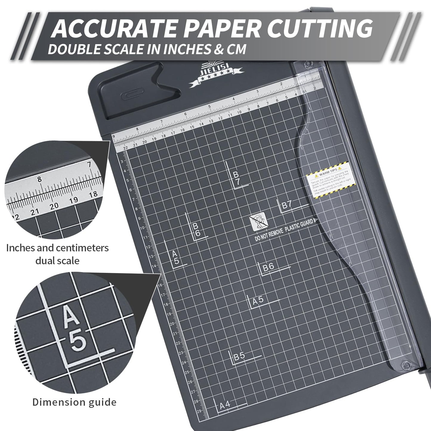 JIELISI Paper Cutter (Up to 80g A4, 12 sheets cutting capacity) Manual Cutting Machine, Paper Trimmer, Lever Cutter, Scissor for Paper and Photos, highest precision (Dark Gray)