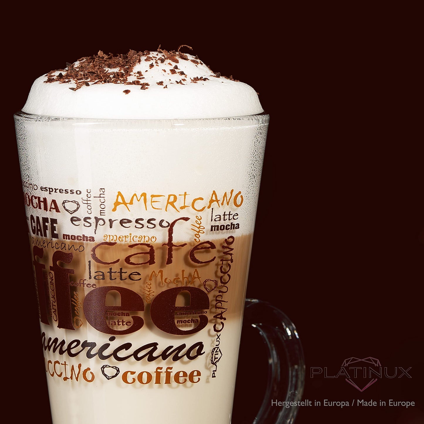PLATINUX Coffee Glasses with design max. 280ml Set of 6 made of glass Latte Macchiato Glasses with handle Cappuccino Glasses