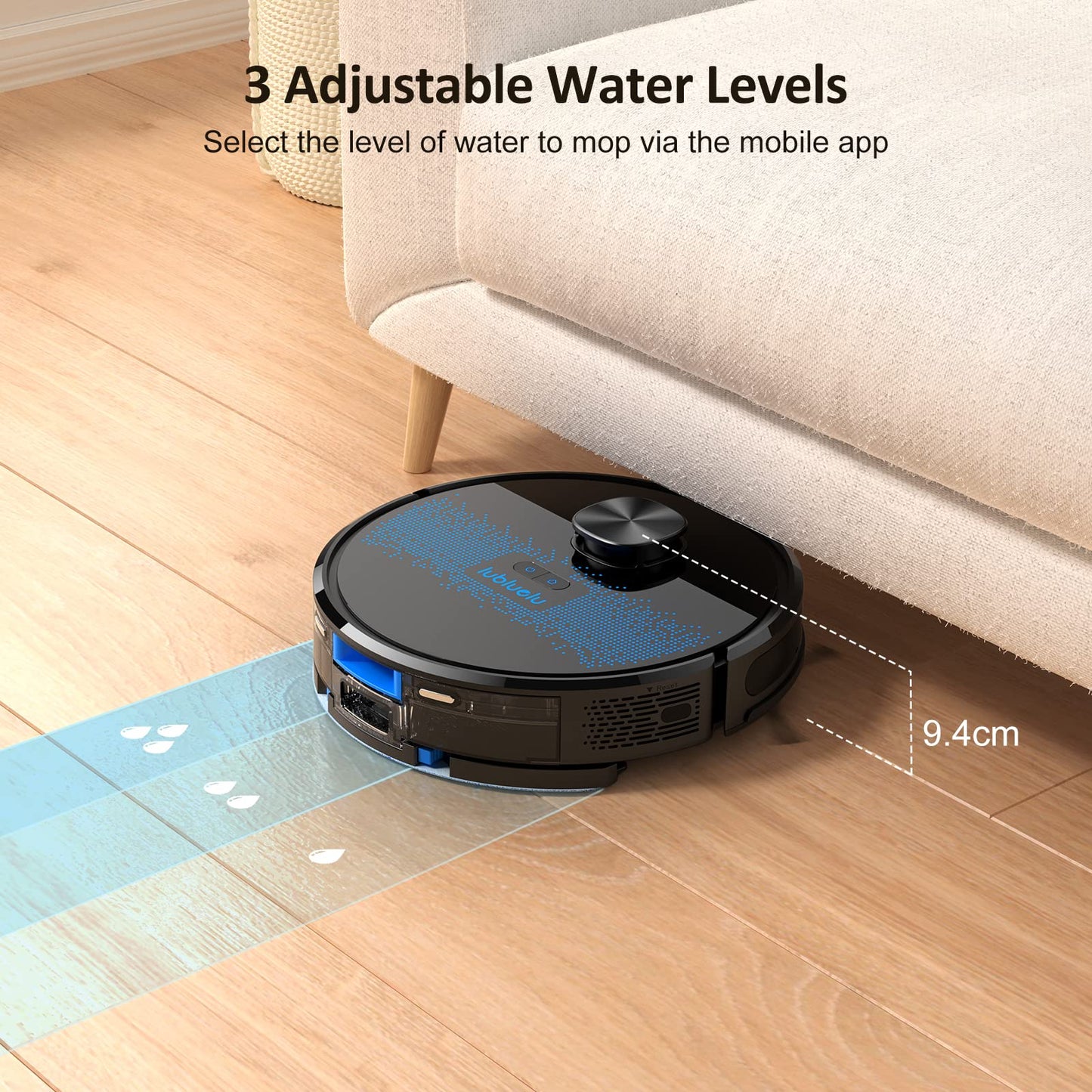 Lubluelu robotic vacuum cleaner with mopping function 2-in-1, 4000Pa suction robot laser navigation with 5 maps, 55 dB robot vacuum with app control, great for pet hair, carpets, hard floors, blue (SL60D)