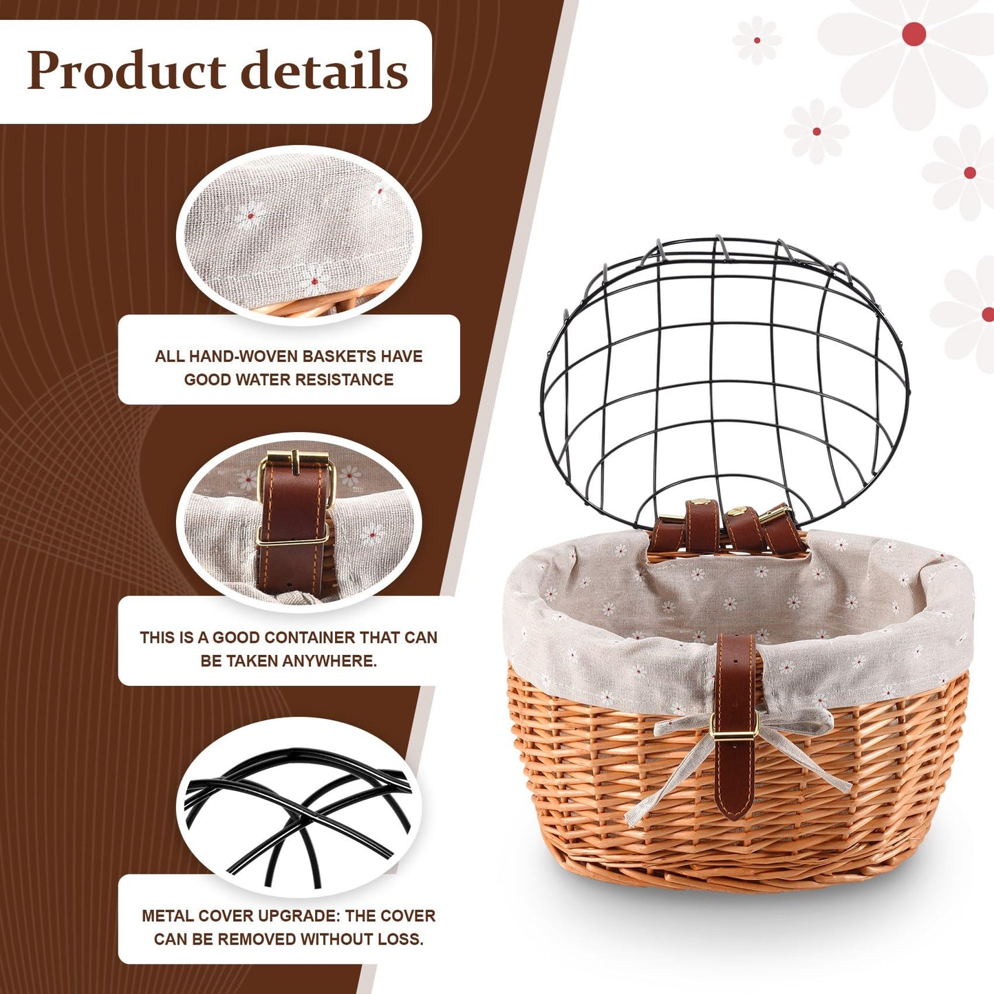 Nagoyuki cat dog bicycle front handlebar basket pet seat hand-woven wicker road bike basket pet cat dog carrier.