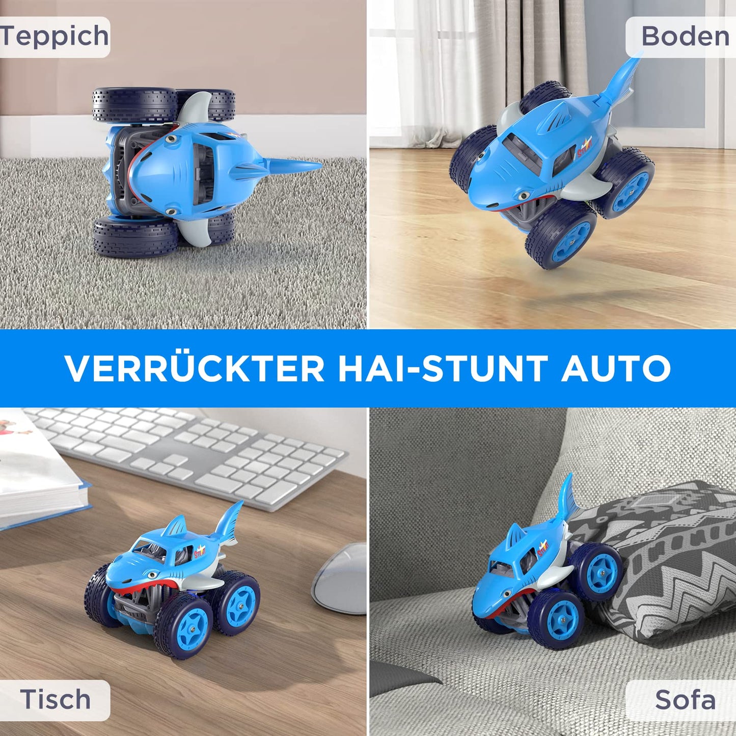 Direct loading speed adjustable Remote Control Car, RC Stunt Car 360° Rotation Flips, 2.4GHz Mini Shark Monster Truck Toy Gifts for Kids Boys Girls aged 3 years and up