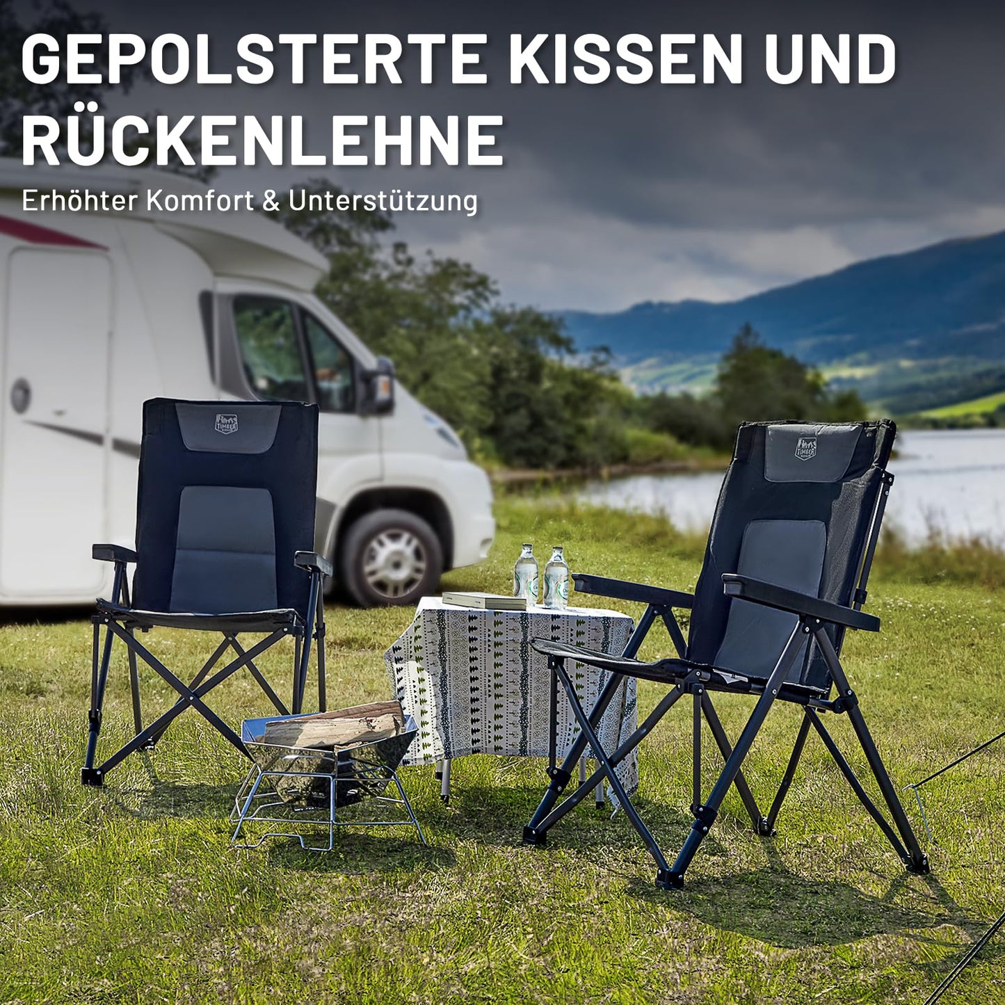 TIMBER RIDGE Folding Camping Chair 260KG Capacity 4-Position Adjustable Reclining Padded High Back Chair with Carry Bag Outdoor Chair for Garden Balcony RV Picnic