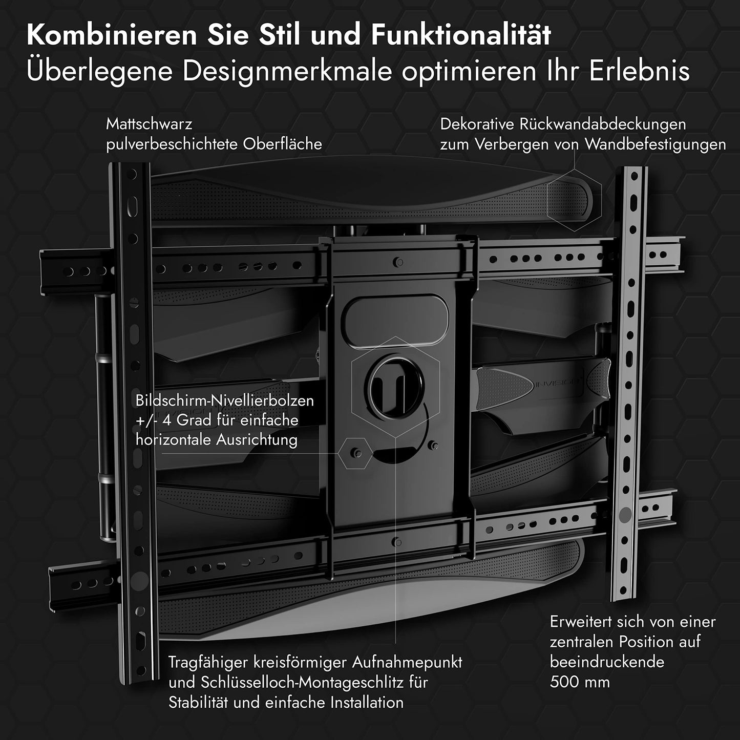 Invision TV wall mount for 37-75 inch screens, swivel tilt and extend TV bracket for flat and curved TVs, max weight 50kg, VESA 200x100mm to 600x400mm (DXL-DE-IA)