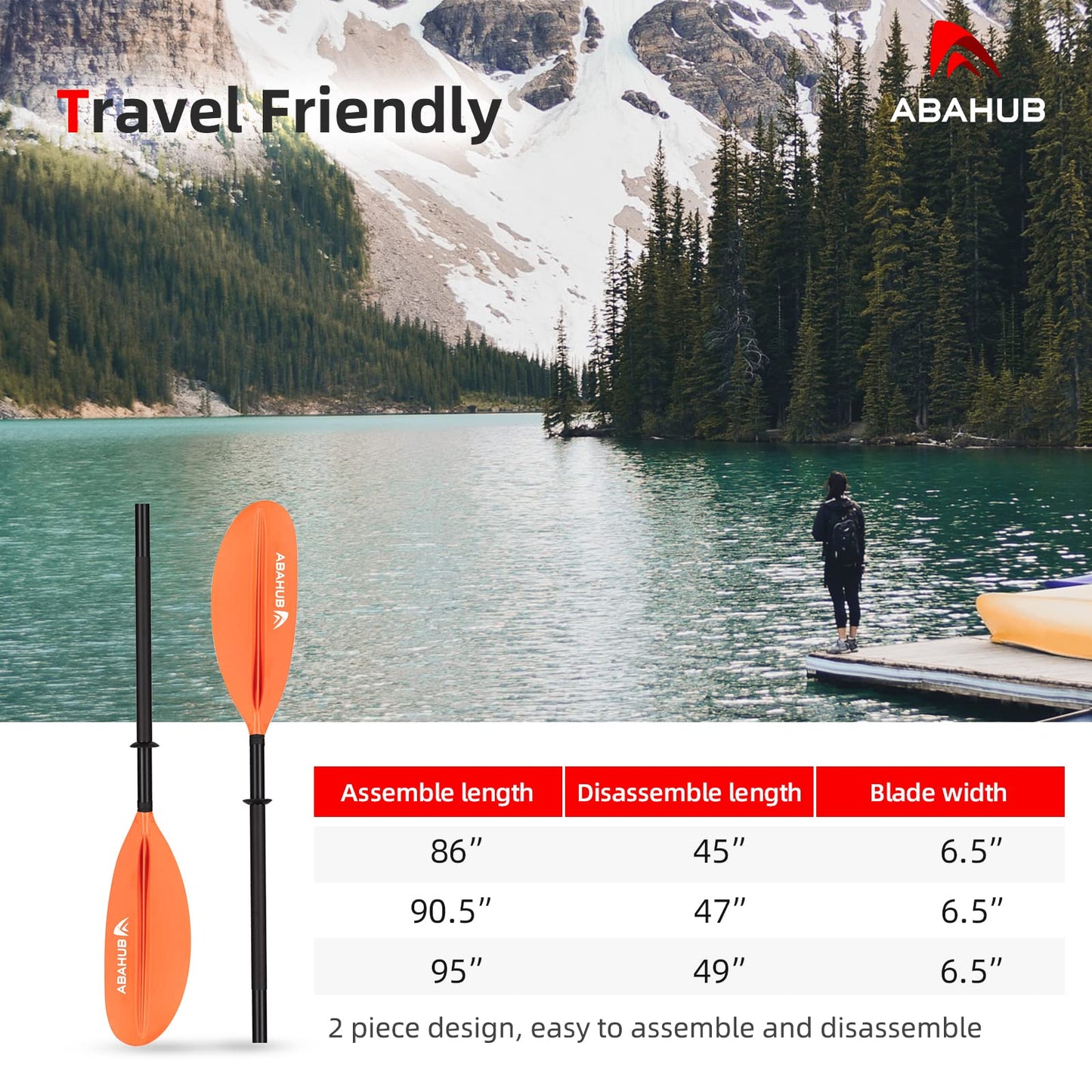 Abahub 218/230/241cm kayak paddle aluminum double paddle with paddle leash for kayaking rowing canoeing aluminum alloy shaft plastic blades black/white/red/blue/green/orange/yellow