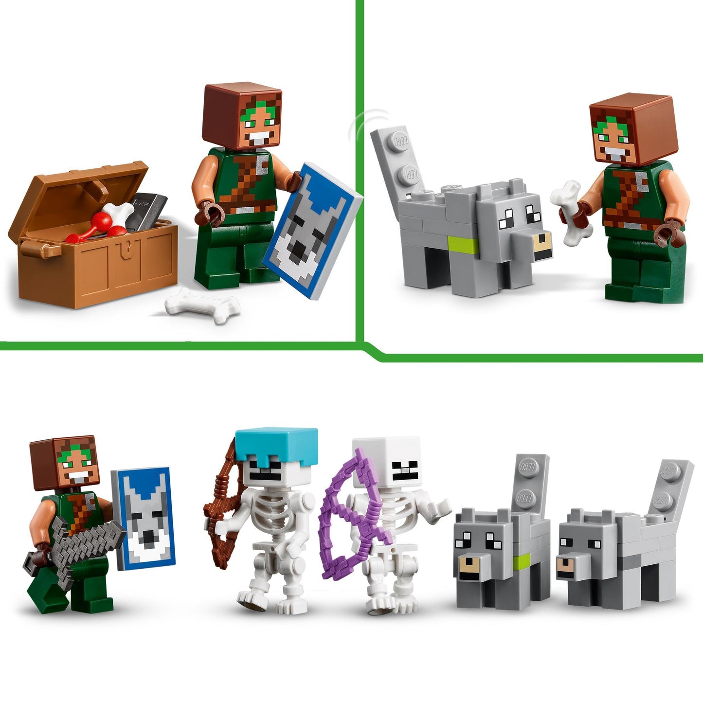 LEGO Minecraft The Wolf Fort - Kids toy with 1 character, 2 skeleton figures & 2 wolves - Accessories like a workbench and sword - Gamer gift for boys & girls aged 8+ - 21261