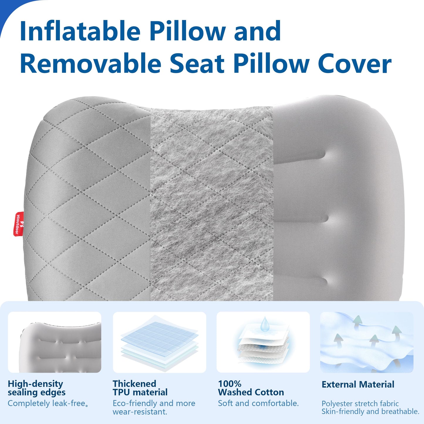 Hioutdoor Inflatable Pillow Headrest for Camping with Removable Pillowcase Air Cushion Beach Pillow Ergonomic Travel Pillow Outdoor Inflatable Travel Neck Pillow Comfortable Sleep Pillow (gray)