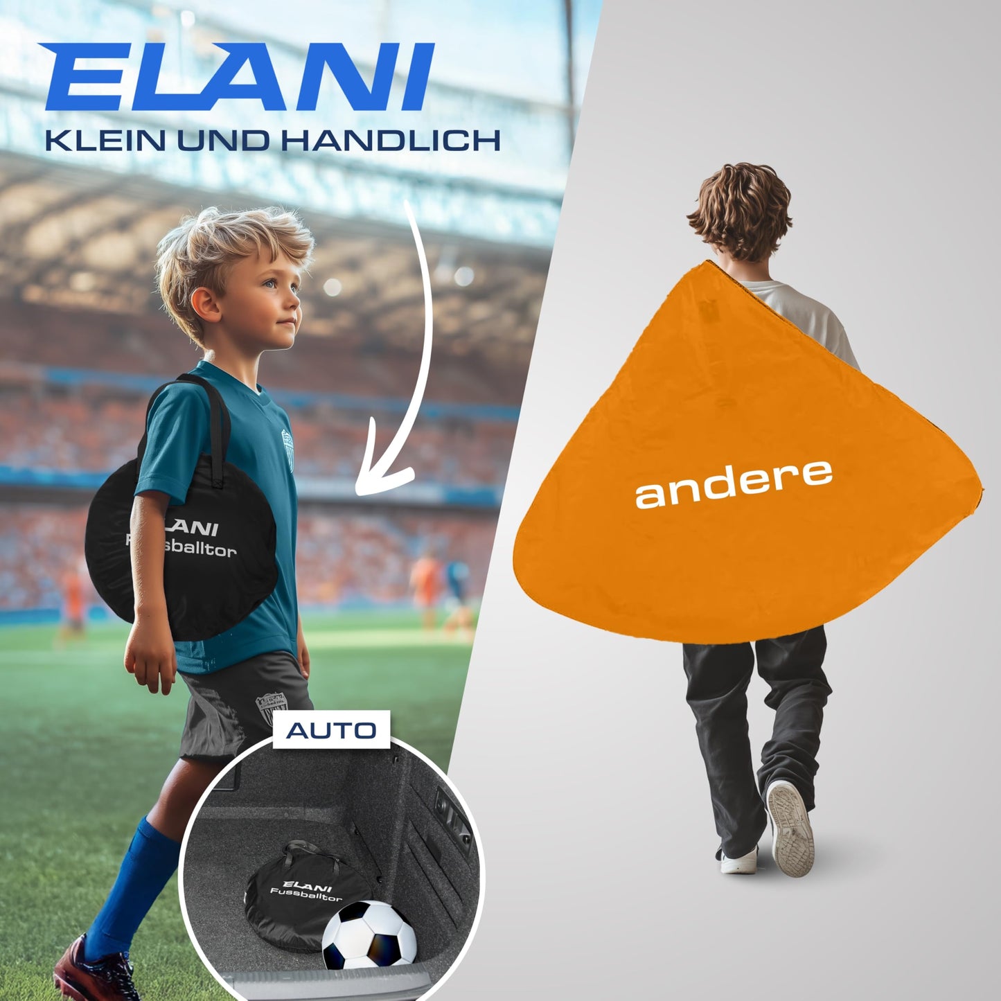 ELANI Soccer Goal Kids Pop-Up 2er Set - foldable with ball & pump, 50% smaller + easy assembly, mini soccer goal small, goal, soccer goals for garden kids, soccer goals, soccer goal, soccer
