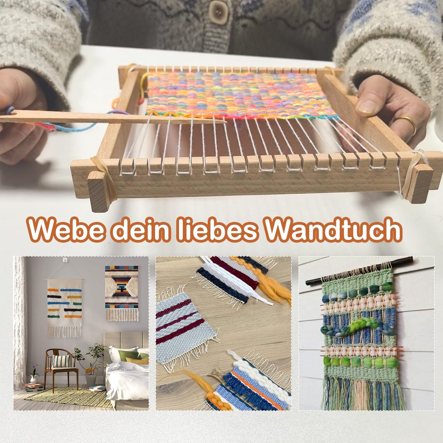 LYKTRIX Children's Wooden Loom Set, weaving frame for kids aged 4-12, includes 13 accessories (yarn, needle, weaving comb) for creating round/square wall hangings & coasters.