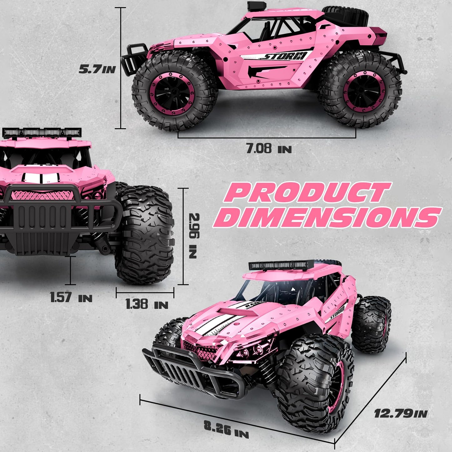 Tecnock Remote Control Car 1:16 with headlights and chassis lighting, All Terrain Off Road RC Monster Truck 2.4GHz Toy, 2 batteries for 60 min runtime - Gift for adults and children.