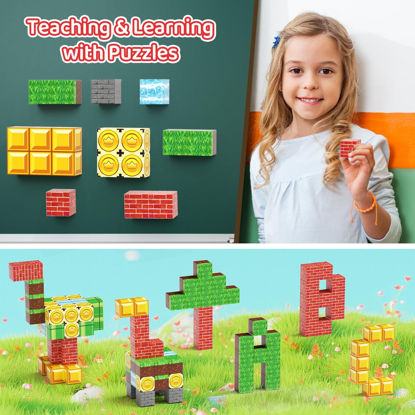 STEM MATCH Magnetic Building Blocks Travel Toy for Kids, Portable Iron Box Magnetic Building Blocks 35 PCS, Magnetic Construction Toy Travel Toy Gift for Kids aged 3+ years.