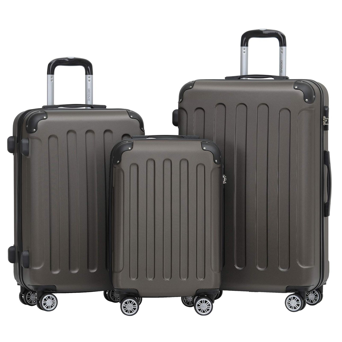 BEIBYE hard shell suitcase trolley suitcase roller suitcase travel suitcase combination lock 4 twin wheels (Coffee, suitcase set)