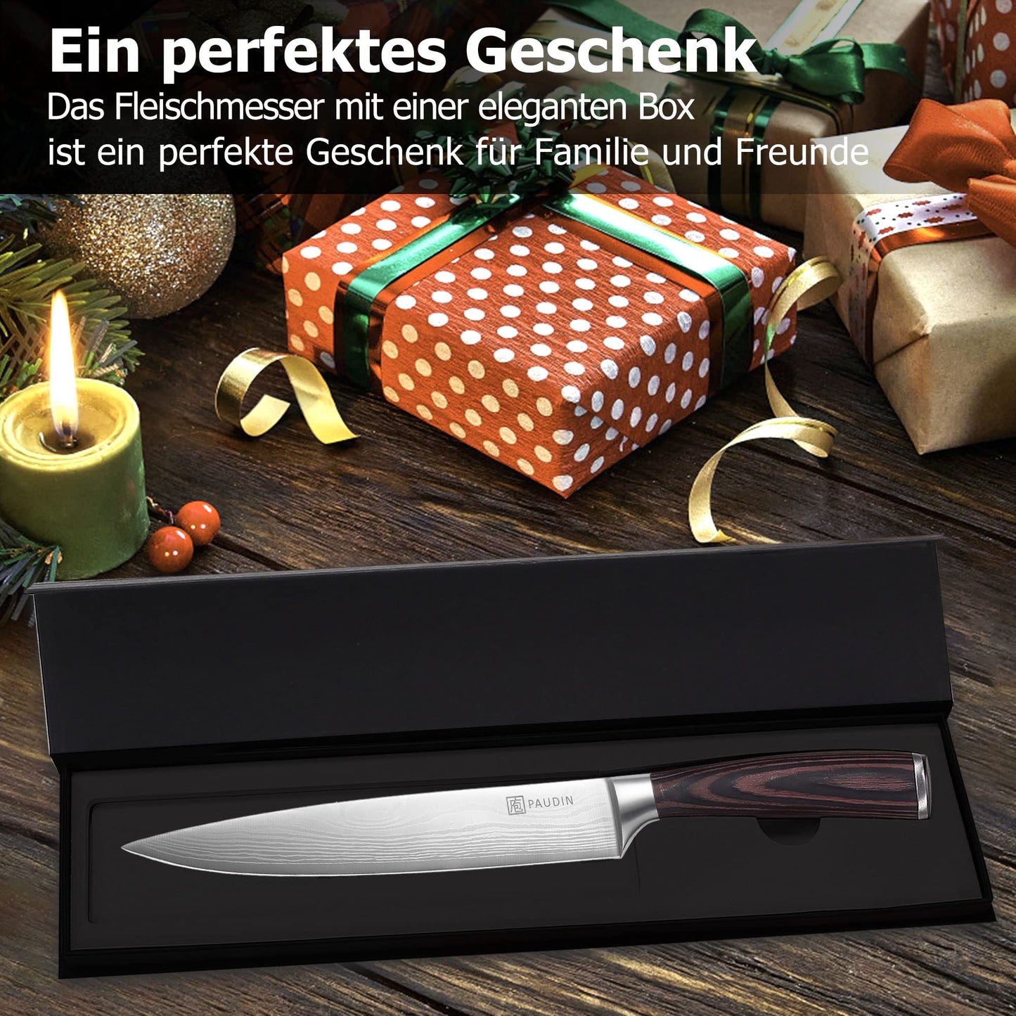PAUDIN Meat Knife Chef Knife Carving Knife, Blade Length 20 cm Knife Utility Knife, ultra sharp high Carbon German Stainless Steel Kitchen Knife with ergonomic non-slip handle