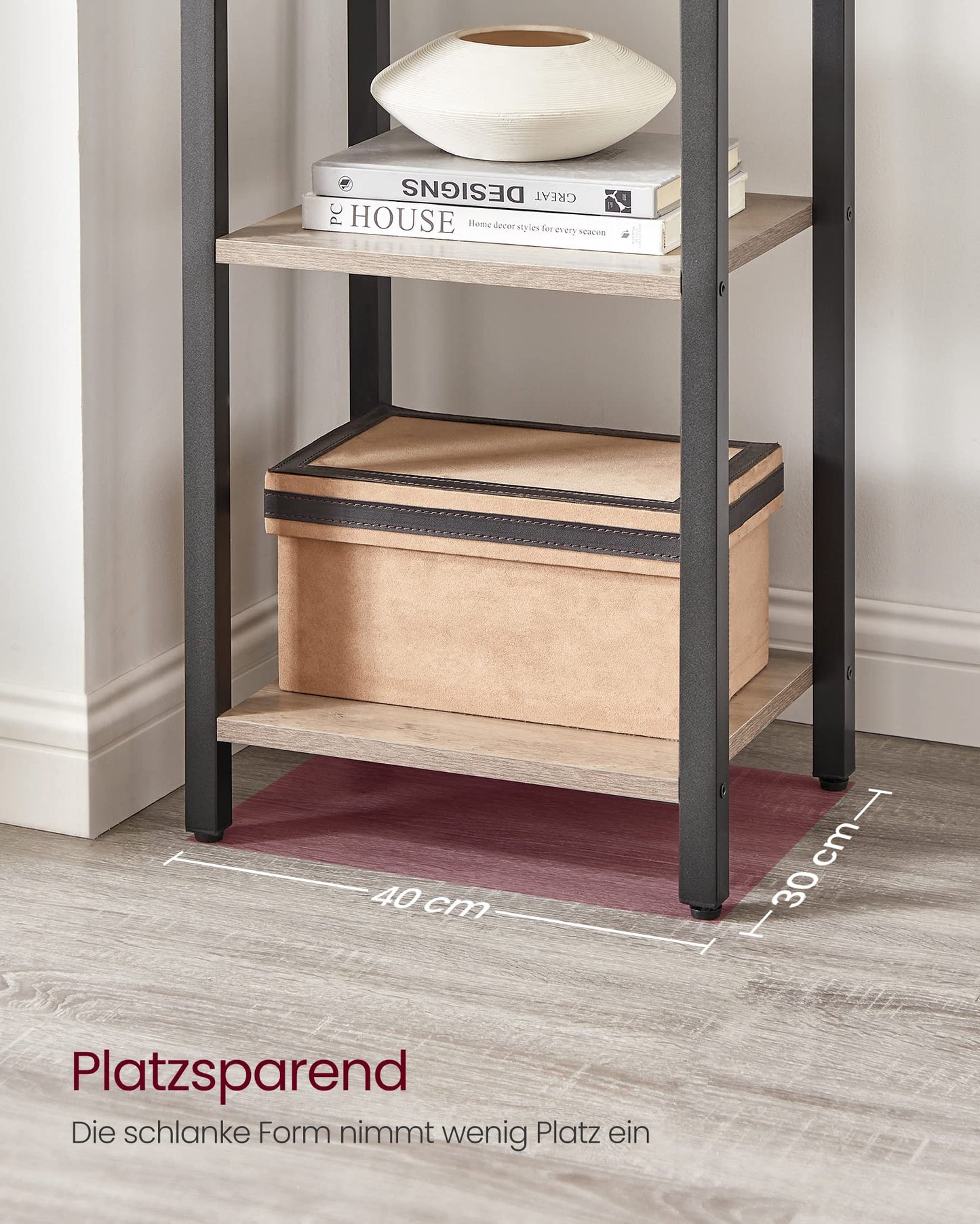 VASAGLE Shelf, Bookshelf, Standing Shelf, DVD Shelf, with 6 Levels, Office Shelf, Open Shelves, for Office, Living Room, Bedroom, Kitchen, 30 x 40 x 186 cm, Beige-Black LLS101B02