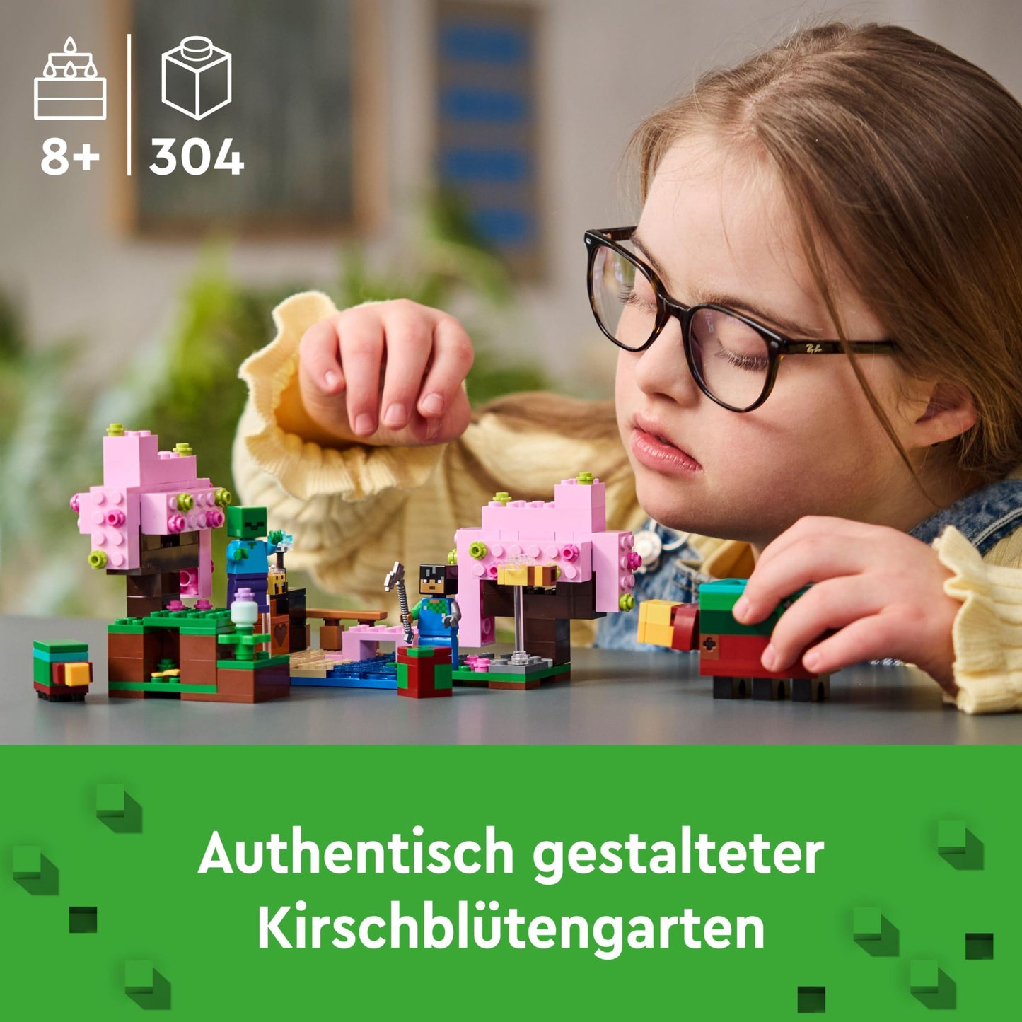 LEGO Minecraft The Cherry Blossom Garden - Toy with trees, Sunny figure, bees and bridge like a zombie - Playset with sneaky function - Gamer gift for boys & girls aged 8 and up - 21260