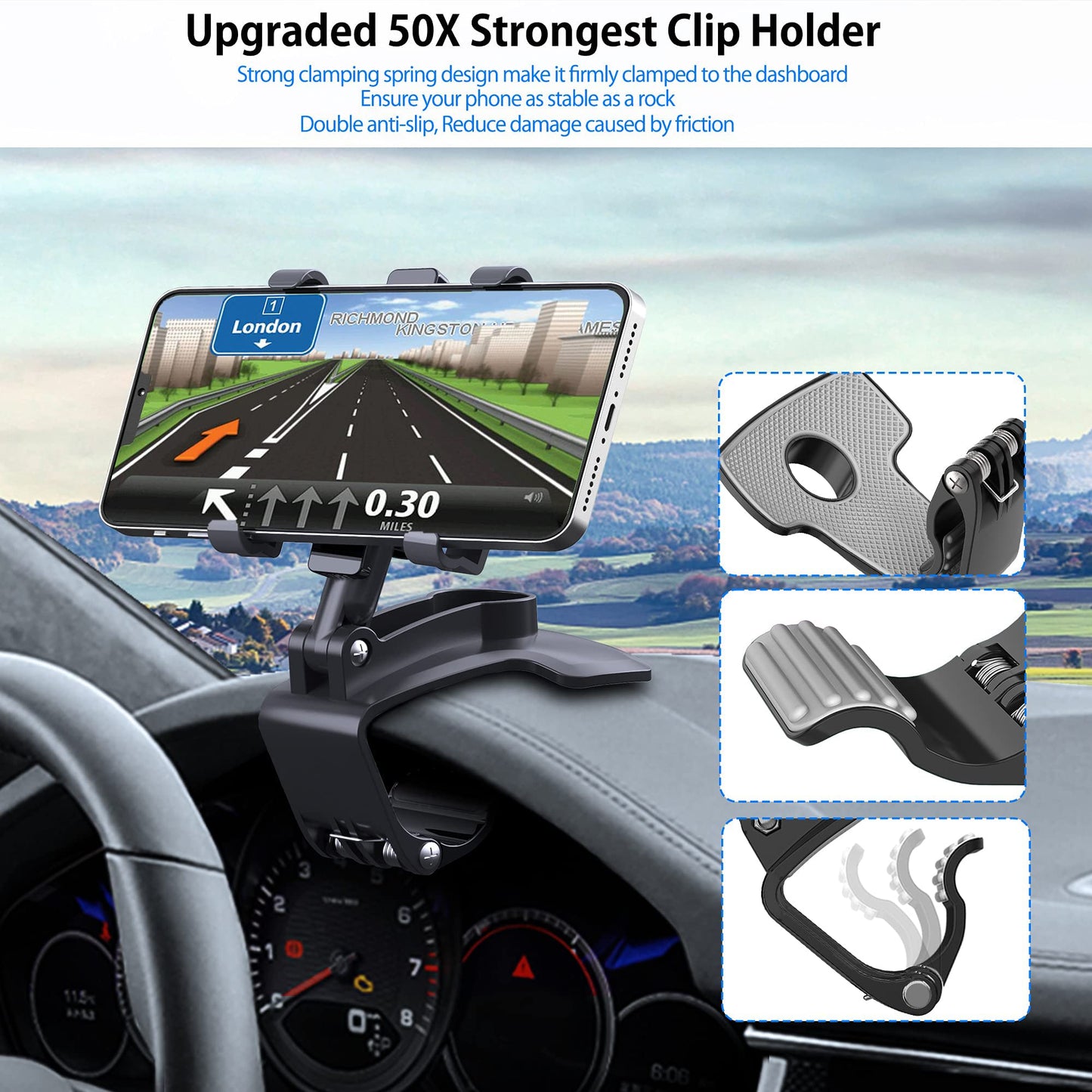 GESMATEK Car Phone Mount, 360-degree adjustable car phone holder for 4 to 7 inch smartphones, black.