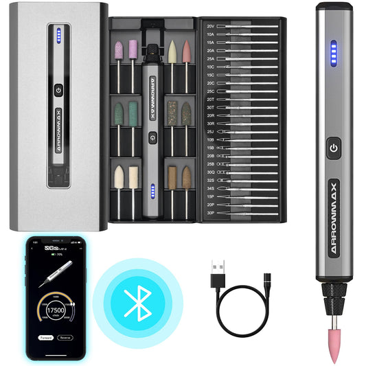 Arrowmax wireless mini rotary tool, Bluetooth, app, magnetic charging, CNC aluminum casing, grinding, polishing, etching, engraving, crafting (SGS MINI)