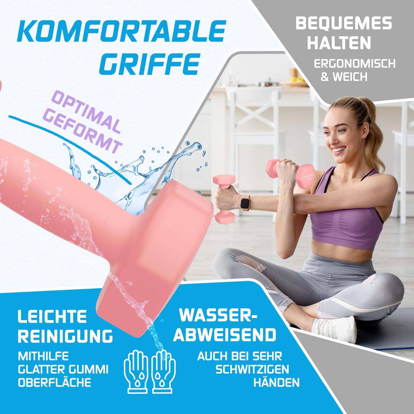 KESSER® Dumbbells Dumbbell Set 2 pieces 2kg - 5kg colored, Dumbbells Neoprene, Hexagon, Strength Training, Workout, Fitness Training, for Home With Exercise Booklet, 2x Fitness Bands