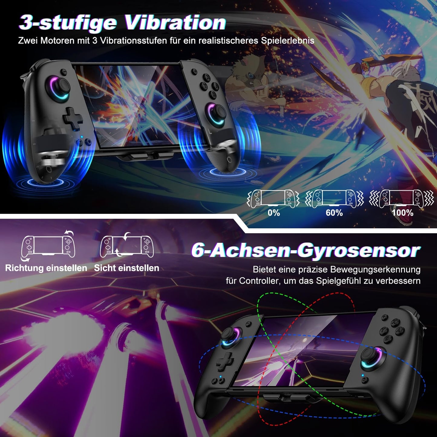 Elegamefy Switch Pro Controller, handheld controller with turbo/1000mAh/6-axis gyro/vibration/programmable wireless controller for Nintendo Switch/OLED.
