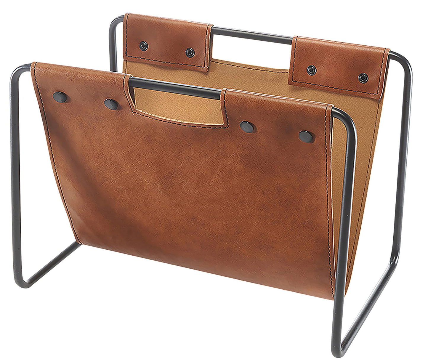 Kobolo newspaper rack, 37x24x27 cm, brown, faux leather & metal, modern magazine holder in an industrial look, organizer for newspapers, magazines & books, decorative and functional.