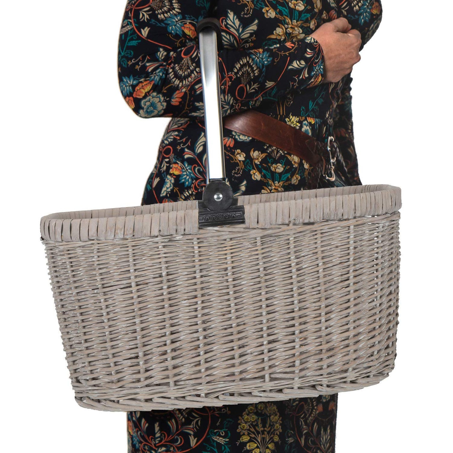 Anndora shopping basket wicker basket with aluminum frame 22 L beige - foldable aluminum handle