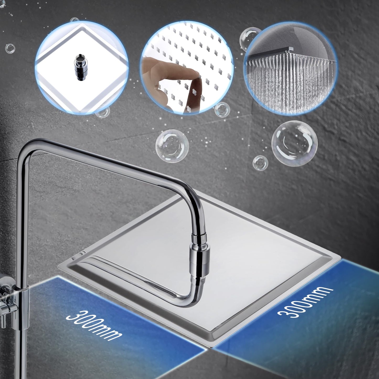 JOHO Thermostat Shower Set Shower System Rain Shower Shower Set Shower Mixer with 304 Stainless Steel Shower Head (Square 30x30cm)