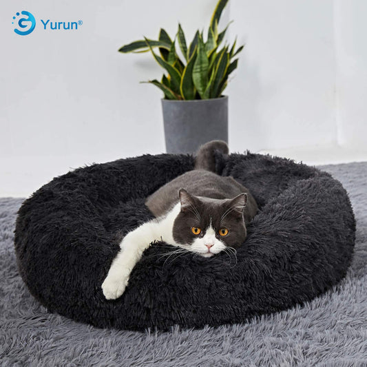 Yurun Pet Bed Donut, Pet Bed for Cats and Dogs Round Plush Dog Bed Cat Bed in Doughnut Shape Washable, Self-Warming and Cozy for Medium-sized Dogs - Dark Gray 100x100x20cm