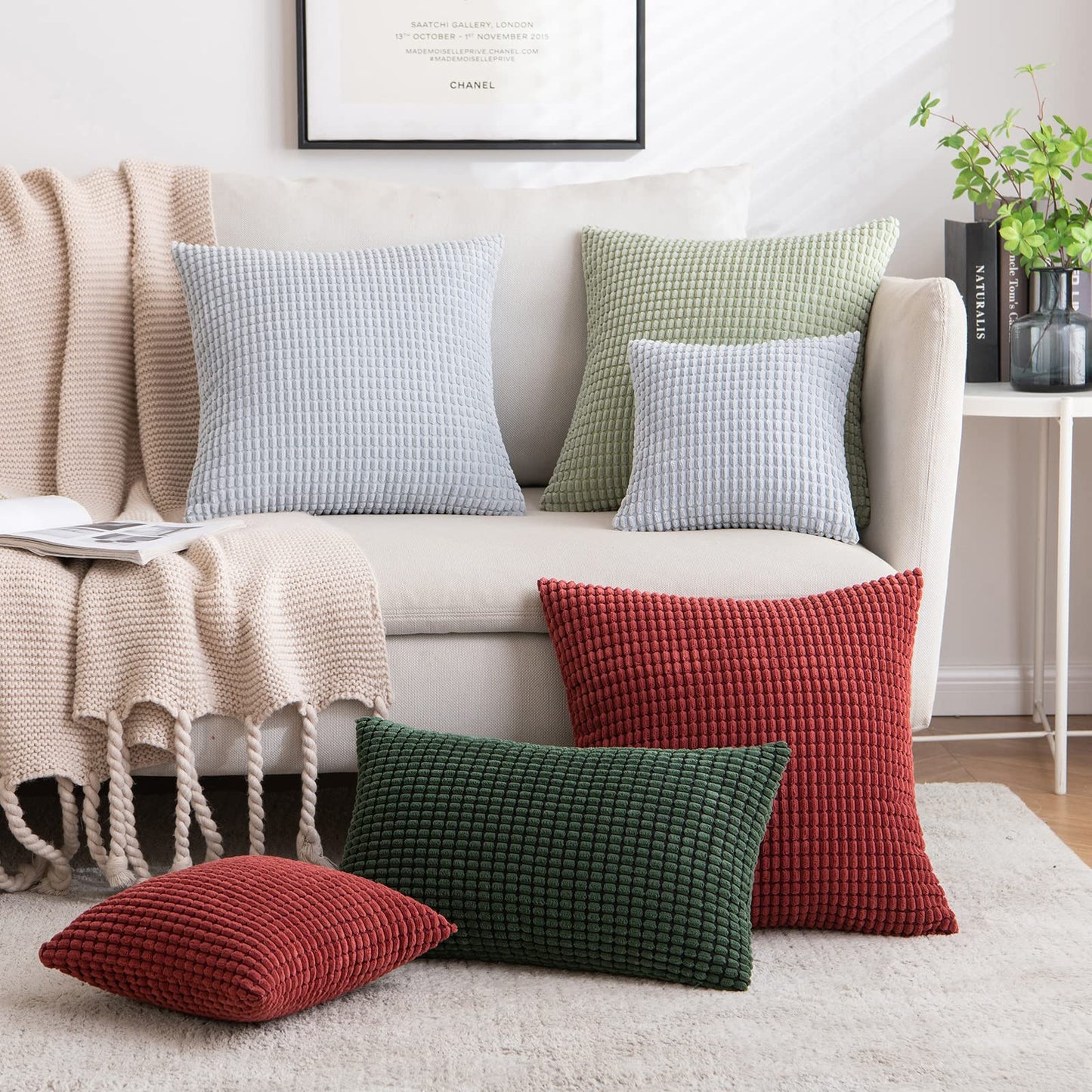 MIULEE Set of 2 Corduroy Pillow Covers Decorative Throw Pillow Case Soft Cushion Cover for Couch Bed Sofa Living Room Bedroom 12x20 inch Grey Blue