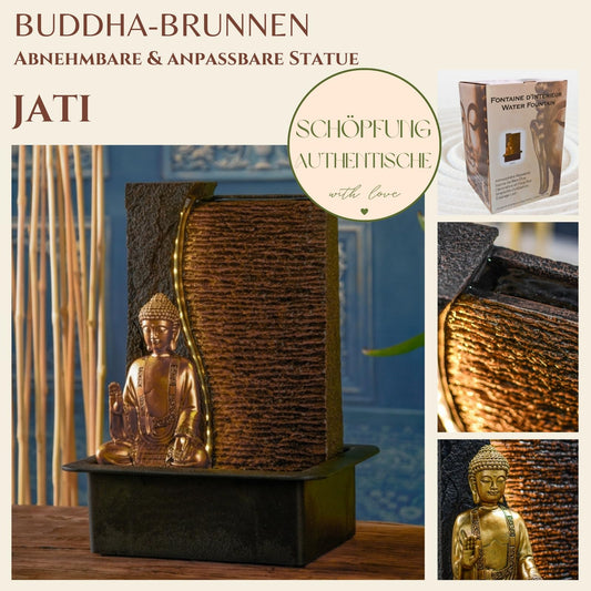 Zen'Light - Buddha Jati room fountain with removable yellow LED strip - Zen decor ideal for meditation and relaxation - Quiet water pump - Lucky fountain with closed circuit - H 40cm