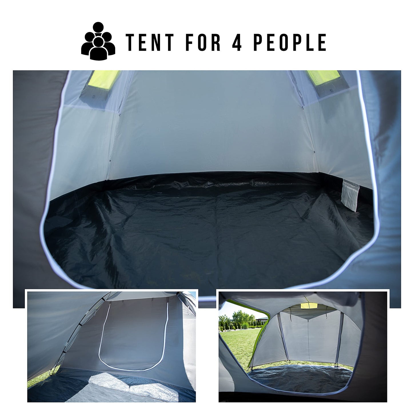 Campela 3 4 person tent waterproof 3000mm with vestibule & mosquito net - camping tent family tent for outdoor, festival, hiking, vacation - quick setup tunnel tent with ventilation