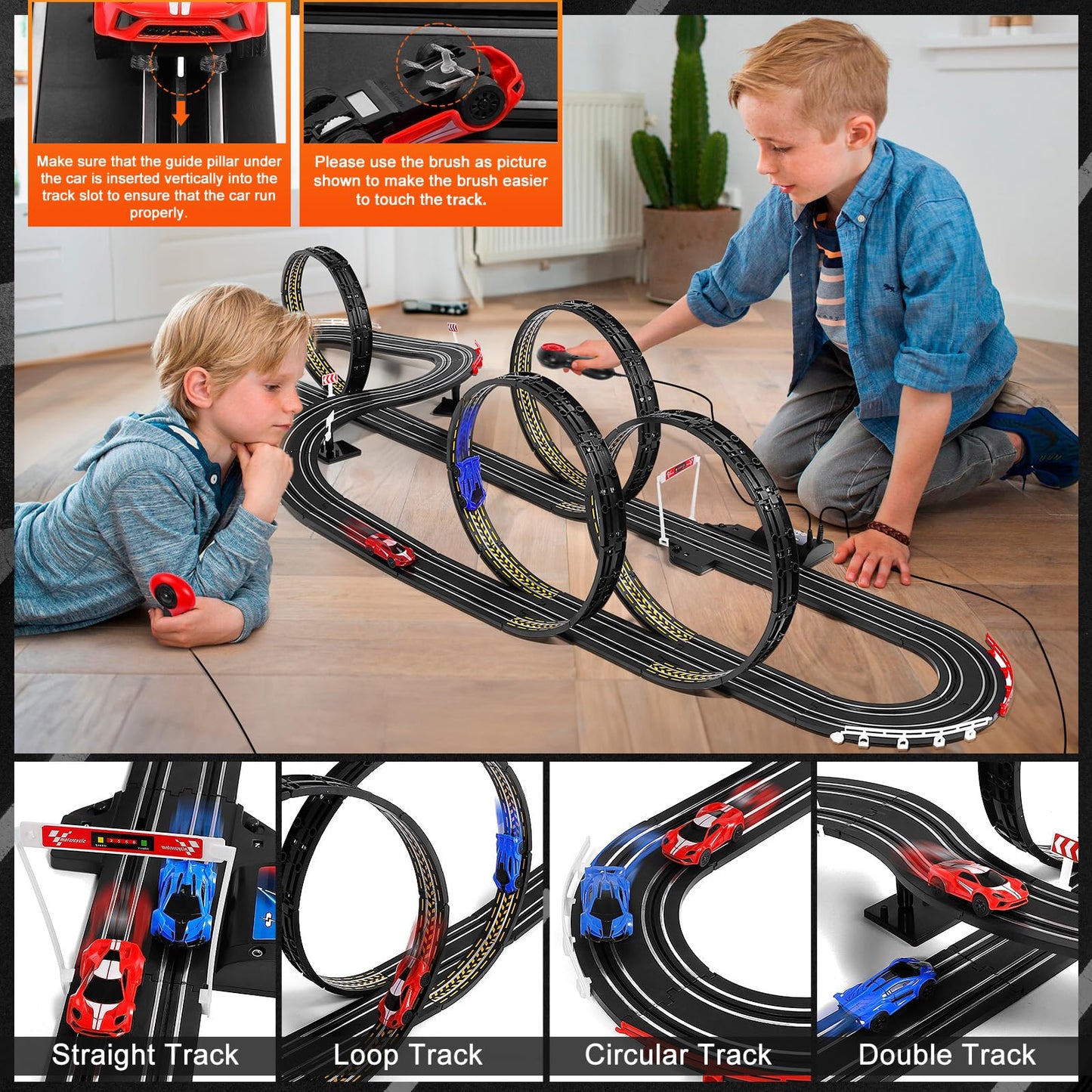 Race track Electric Slot Car Racing Set for Kids Boys Age 6 7 8-12, Battery Operated Electric Track for Kids 6-7, Racing Game 2 High-Speed Racing Cars 1:64 Scale