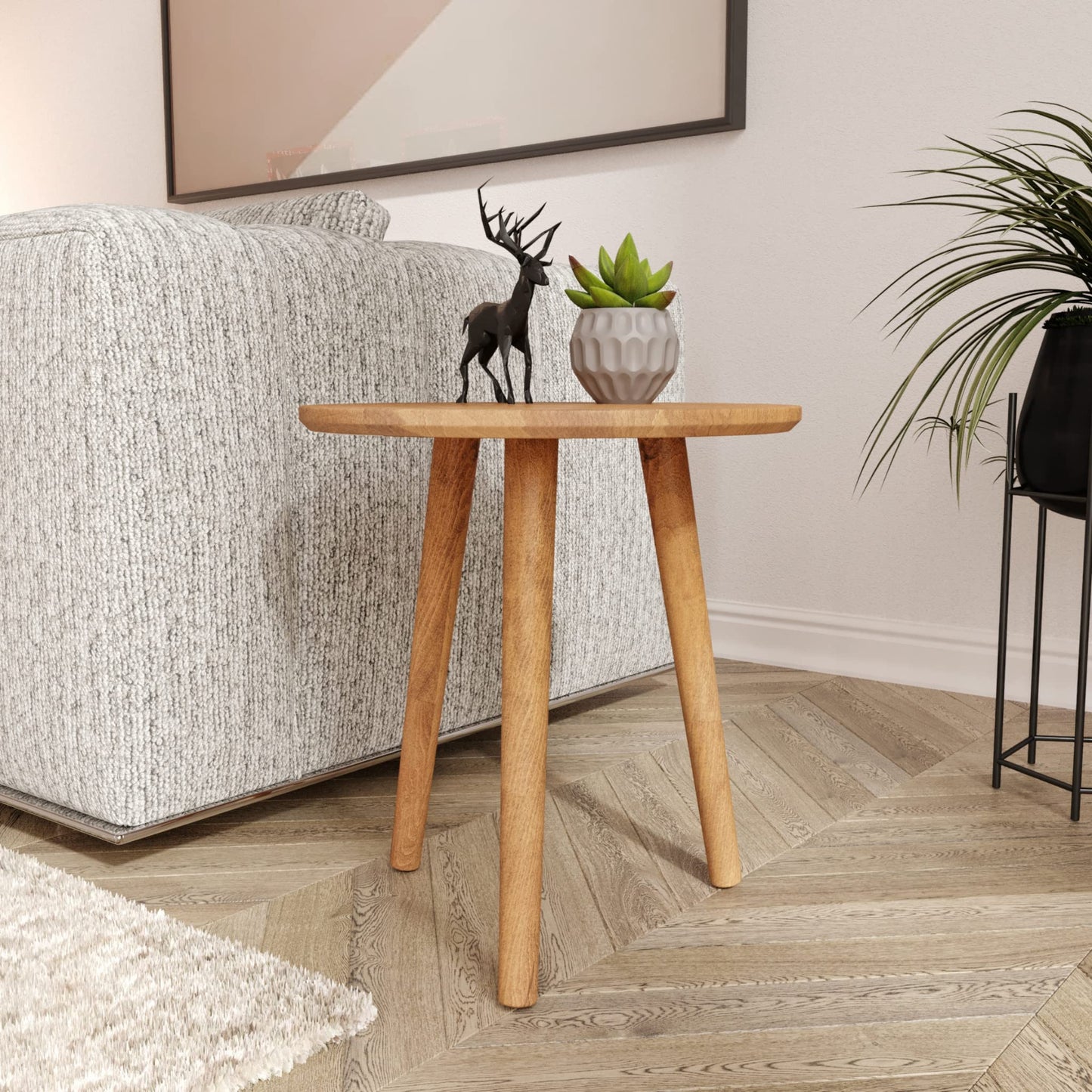 Gozos Oviedo Round Coffee Table, Stylish solid beech wood side table with easy assembly - Solid living room table - Vintage sofa table Ø 40 cm.