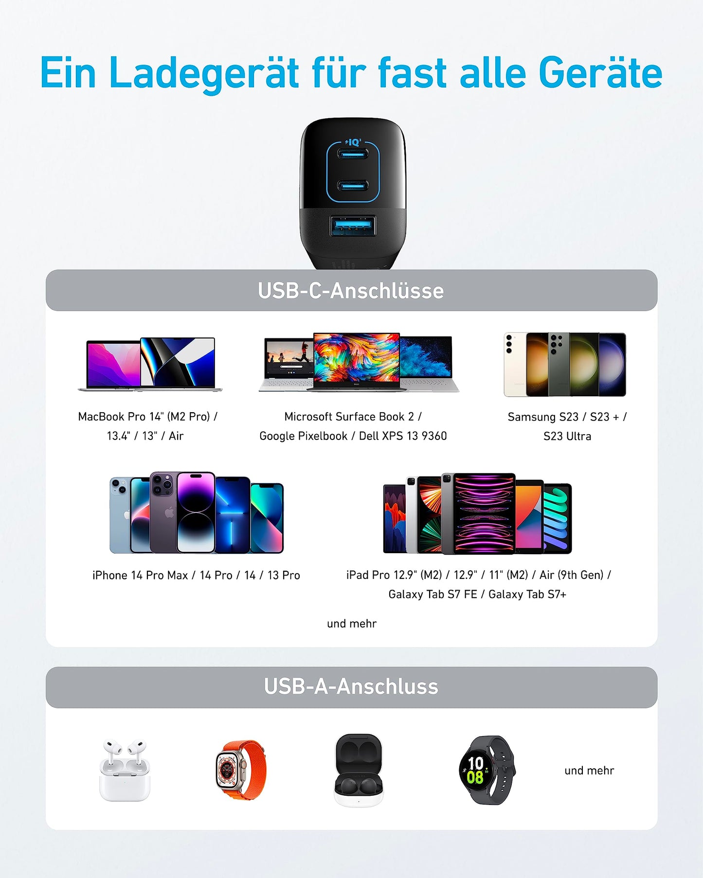 Anker USB C Charger 67W, Anker 335 High-Speed Power Adapter with PIQ 3.0, 3-Port Fast Charger, iPad charger, PD Charger for iPhone 17/16/15 Series, MacBook Pro, iPad, Galaxy, Pixel, and more.