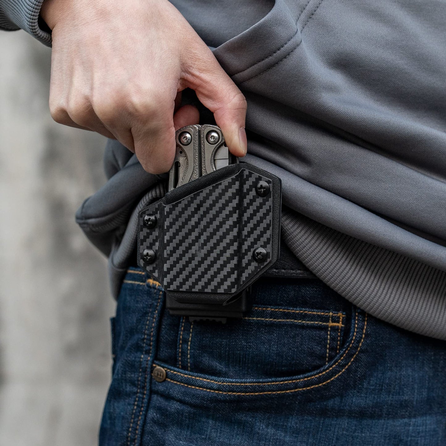 TACTICAL GEEK TX1 Multitool Sheath, EDC Multi-Tool Sheath Holder Holster, Adjustable Sheath with Back Clip for Belt, Multi-Tool Not Included, Black Carbon Fiber Pattern