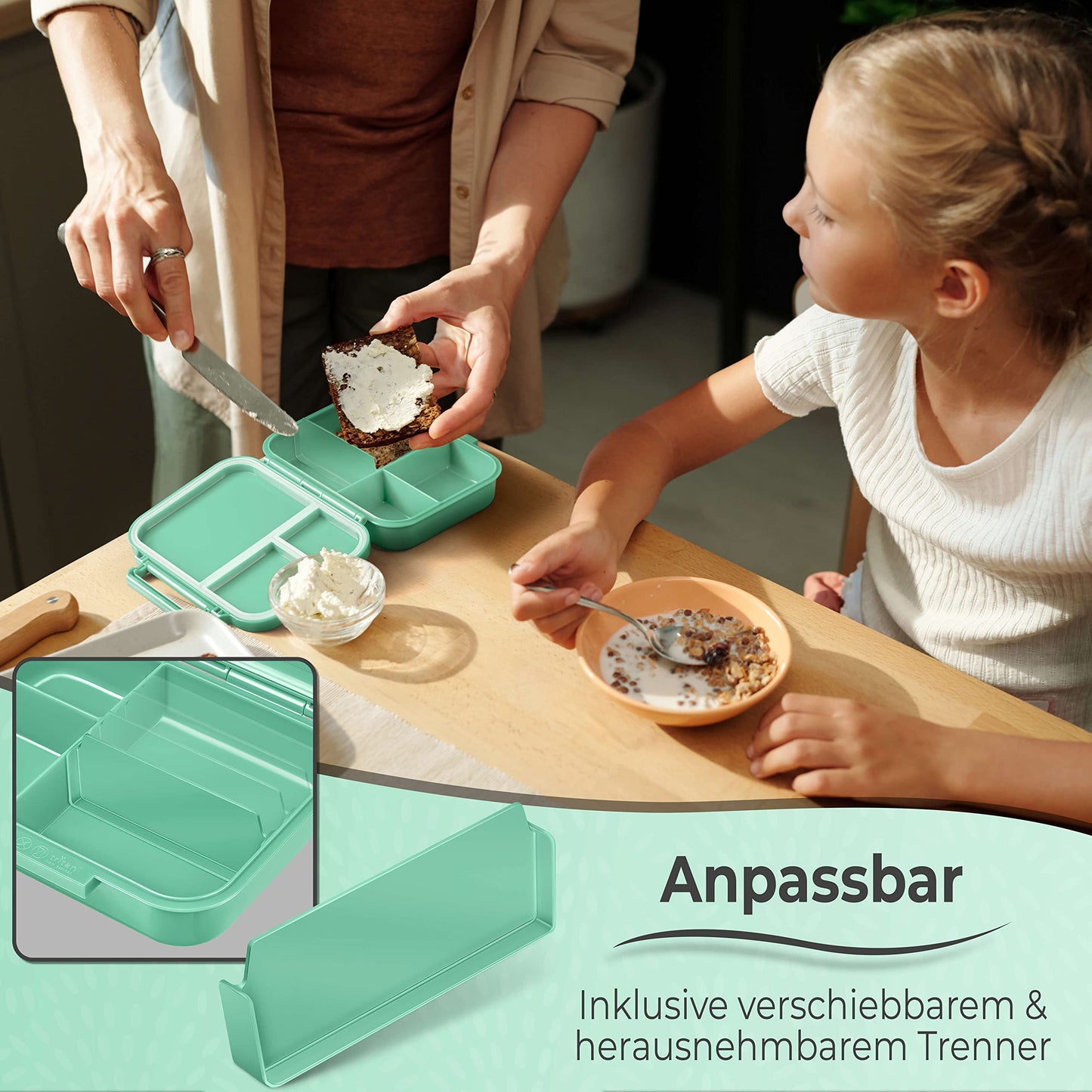 My Vesperbox - MINI BIA - Bento Box Kids - NEW MODEL - more compact and lightweight - Leak-proof & BPA Free - Lunchbox - Snackbox - for preschool and school (Turquoise)