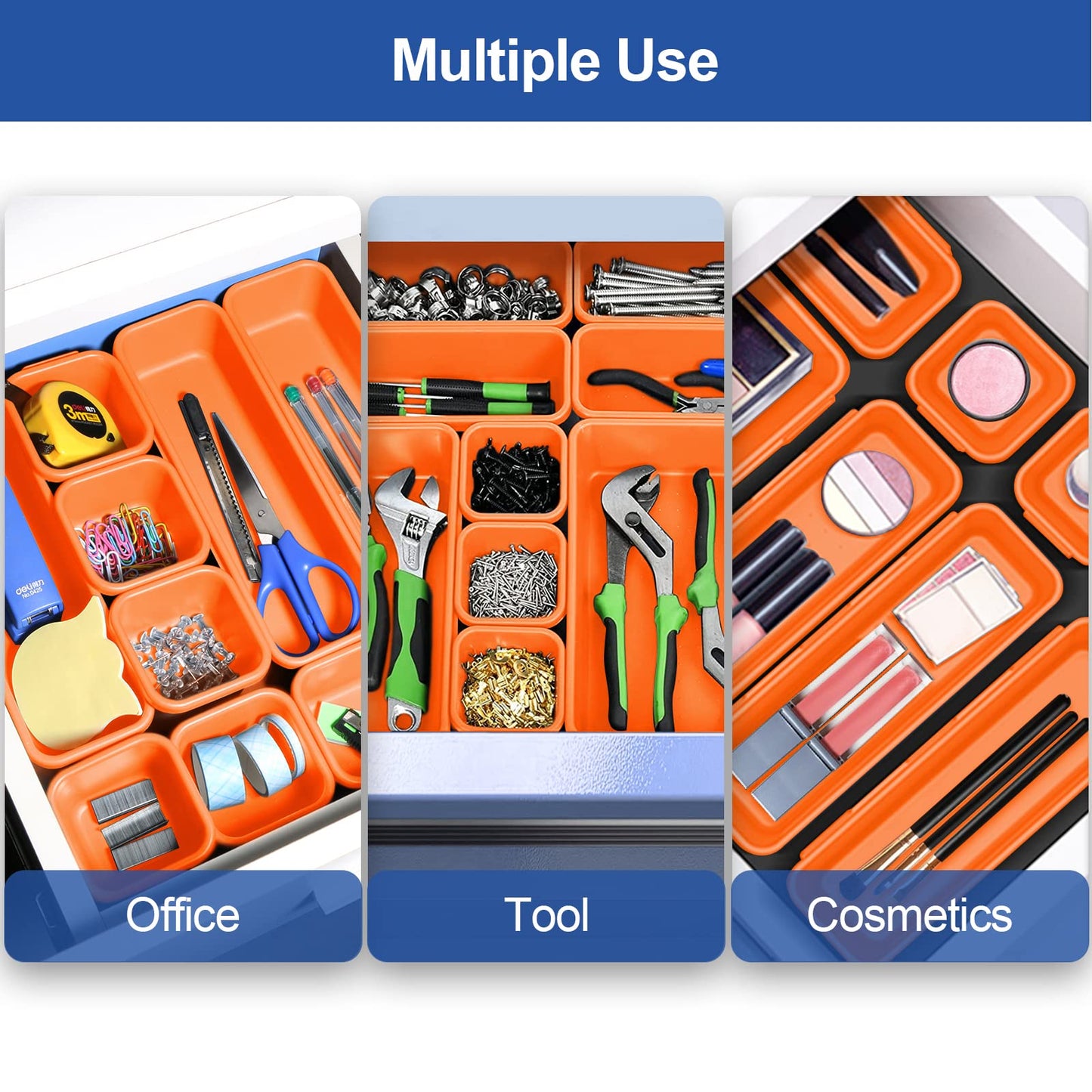 Haobin desk drawer organizer, interlocking, orange