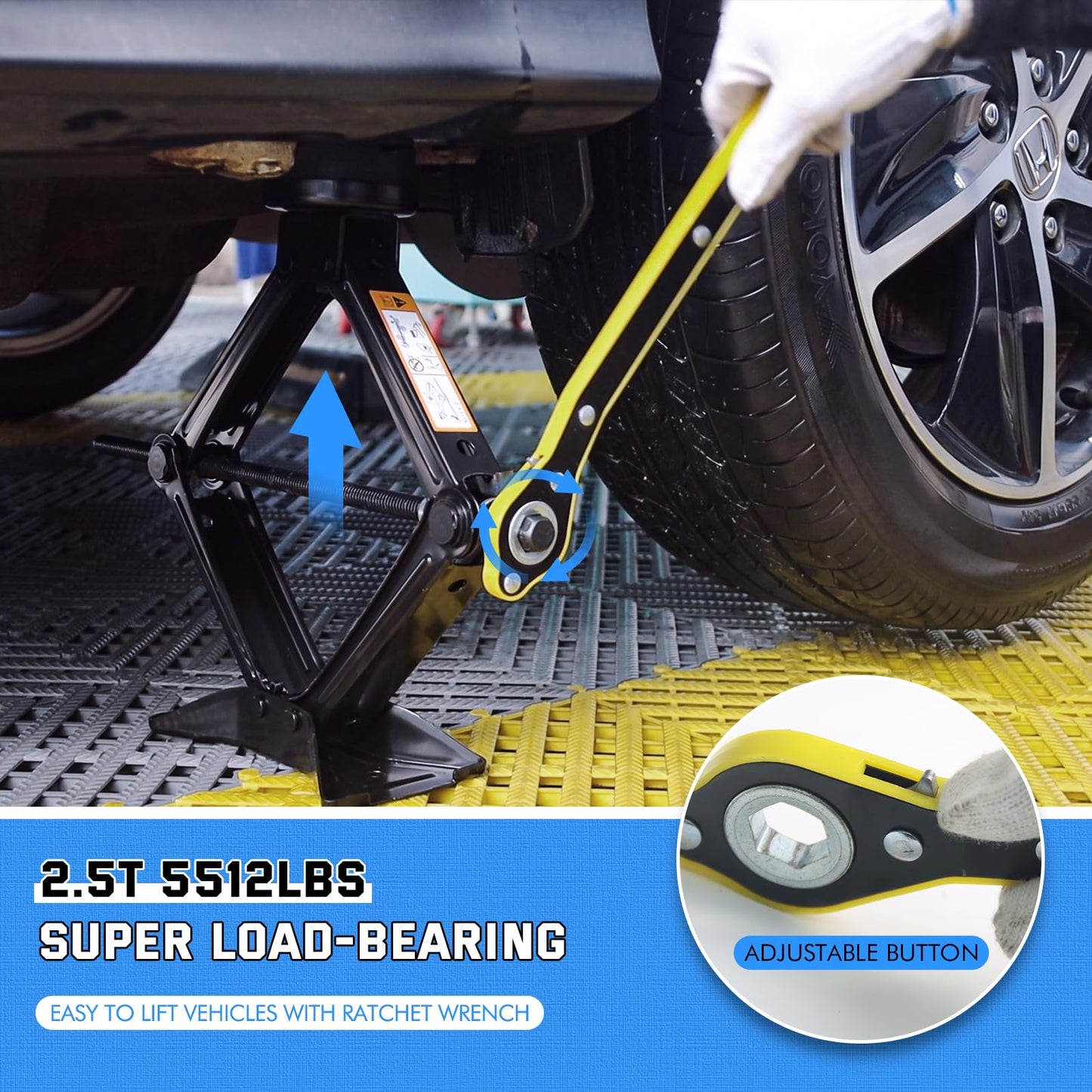 IMAYCC 2.5T Jack, Universal scissor jack for car with rubber pad, Portable jack with lug wrench, Auto emergency kit for SUV MPV, Ideal for maintenance and repair