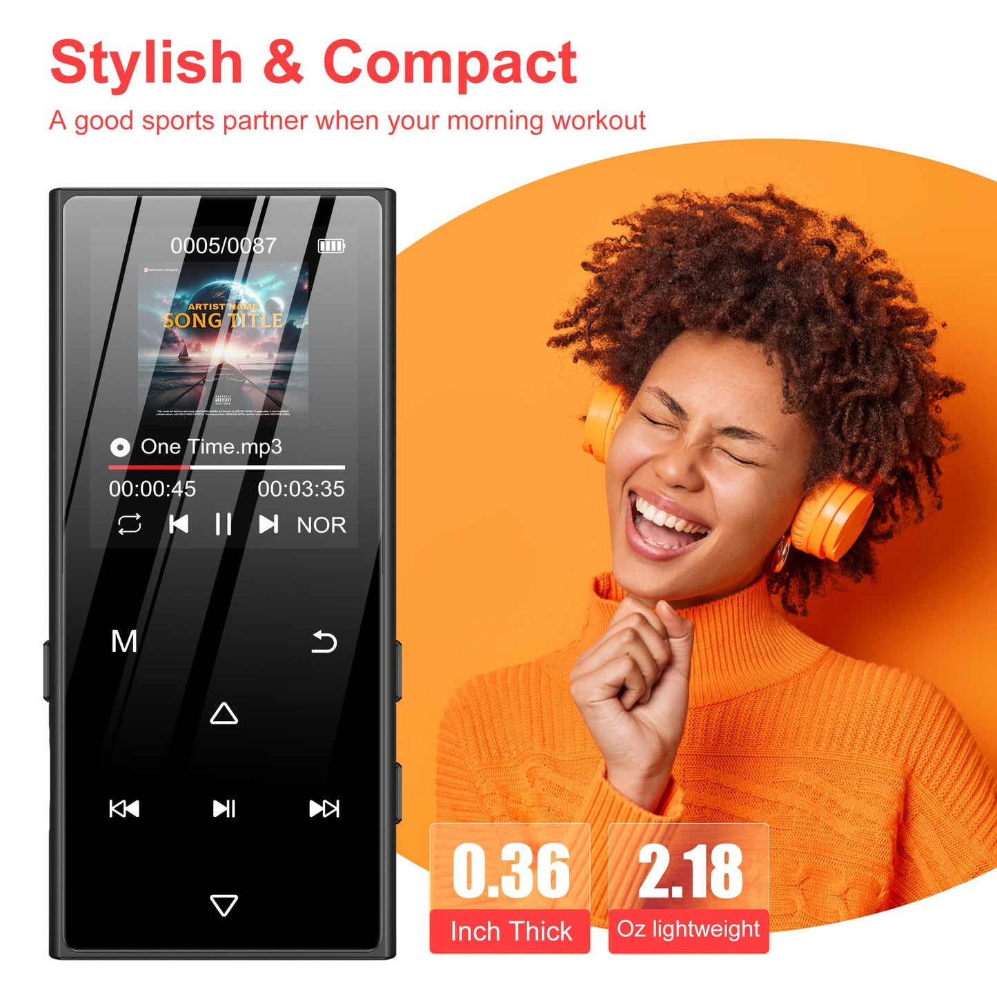 SWOFY 128GB MP3 player with Bluetooth 5.3 and a 1.8-inch screen, HiFi music, kids MP3 player with speaker, FM radio, e-book function, recording function (black)