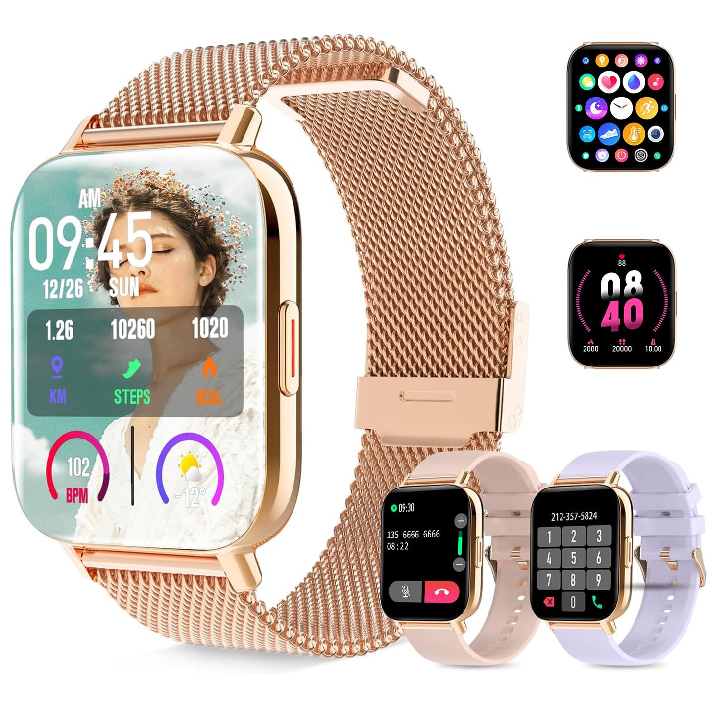 Lefitus Smartwatch for women with calling function 1.7" touchscreen, sports watch activity tracker heart rate pedometer sleep tracker SpO2 IP68 waterproof for Android/iOS