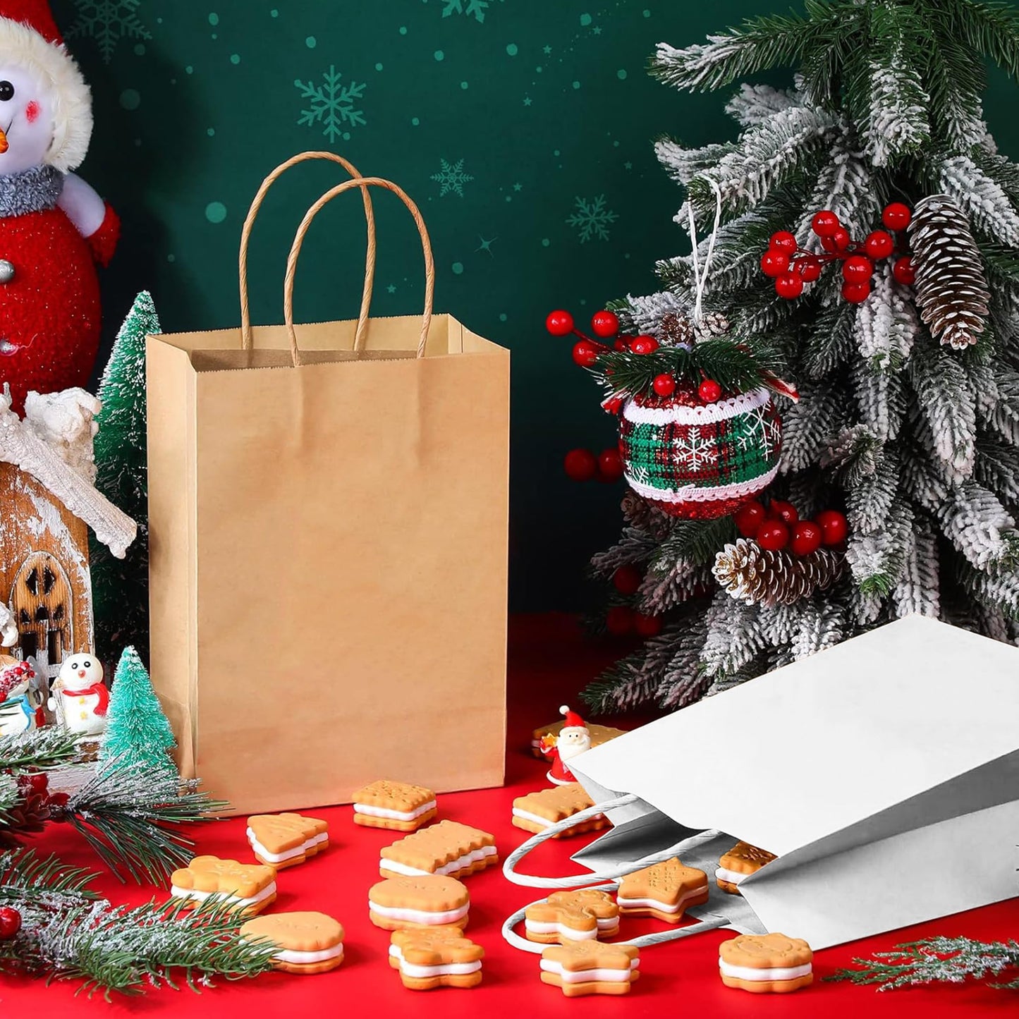 GIFTSAY 50pcs Paper Bags with Handle Small Brown 15X8X21cm, Gift Bags for Wedding Party, Shopping Bags, Retail Merchandise Bags, and Birthday