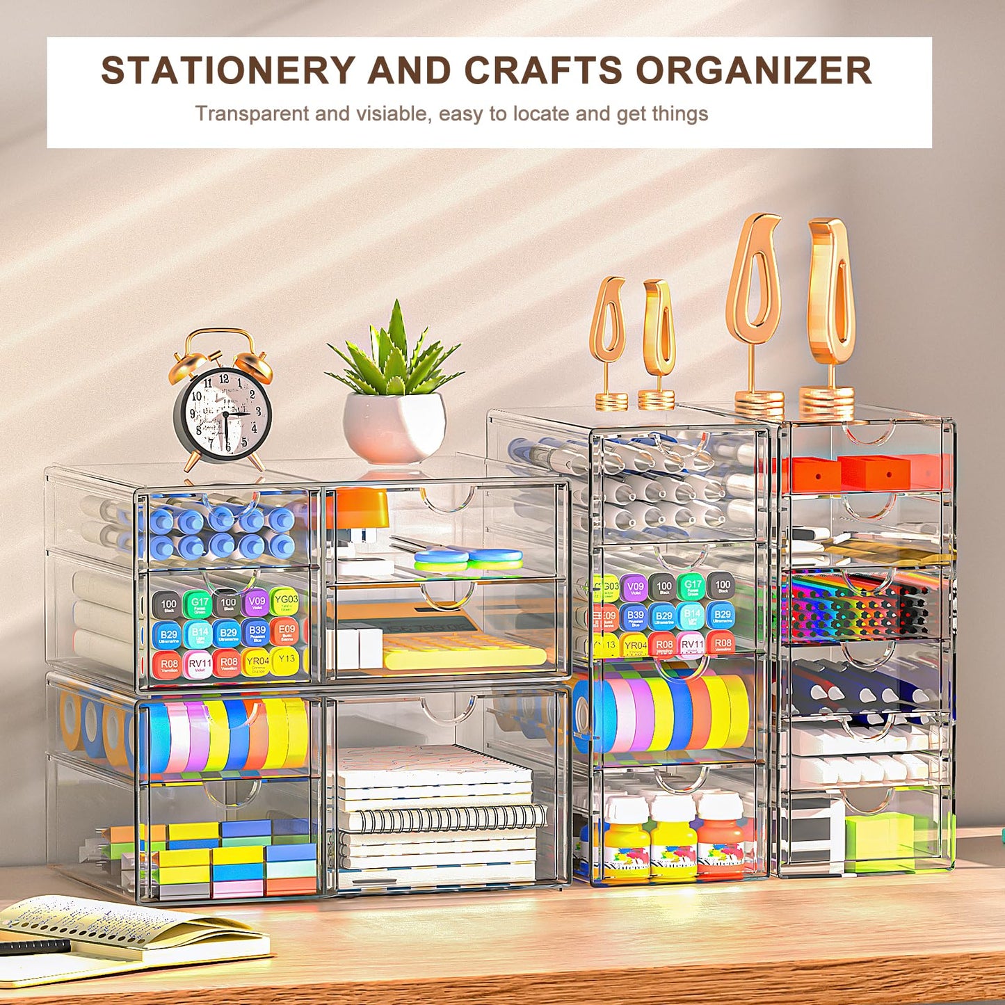 Get the GoMaihe Acrylic Desk Organizer with 7 drawers: 2 pieces drawer box | Clear Vanity Organizer | Makeup Organizer | Office Organizer for office supplies cosmetics jewelry