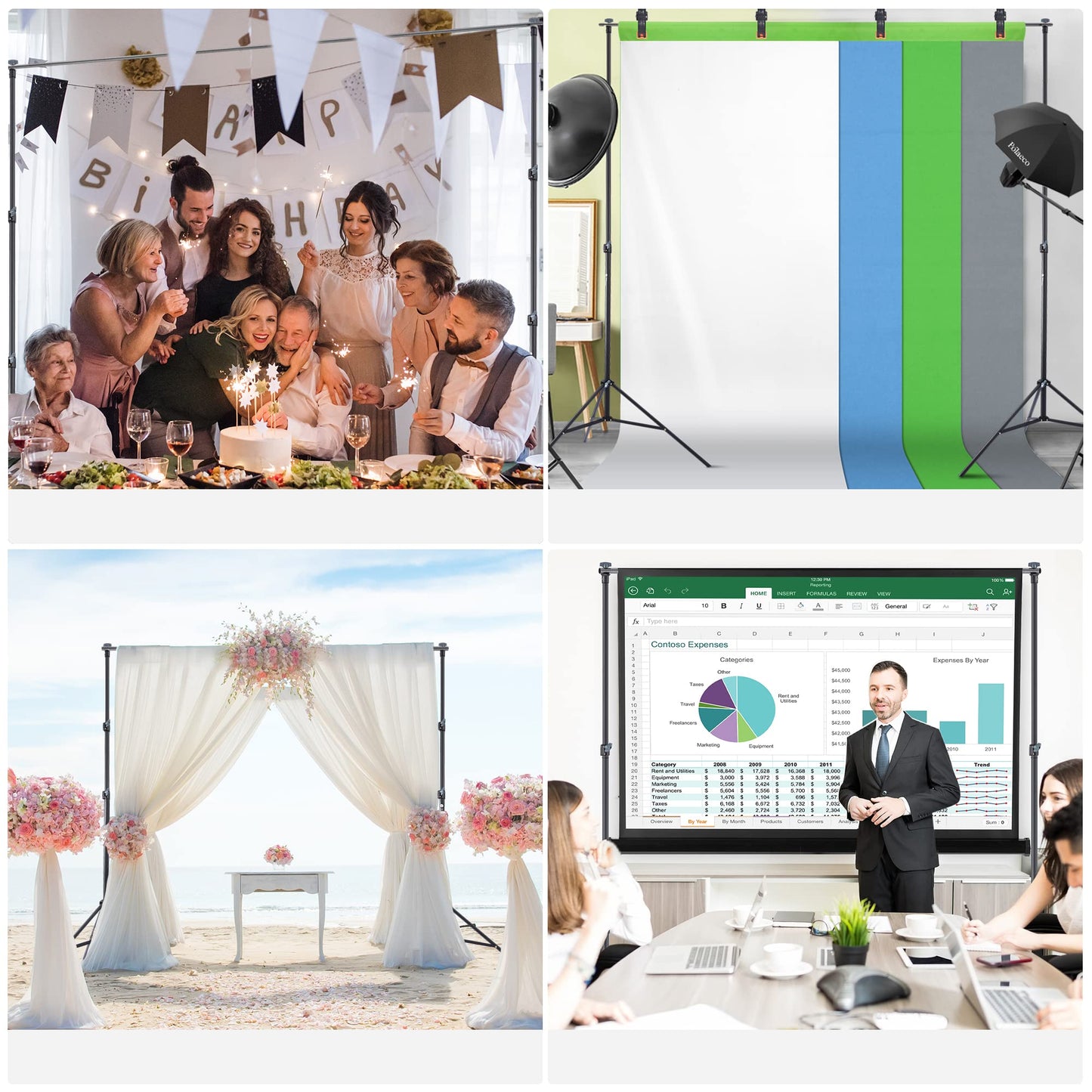 Potaeco Photo Background Stand, 2.8x3M Backdrop Stand Adjustable Photo Studio Support System with 6 Background Clips, 2 Sandbags and Carrying Bag for Portrait Product Photography, Wedding Parties