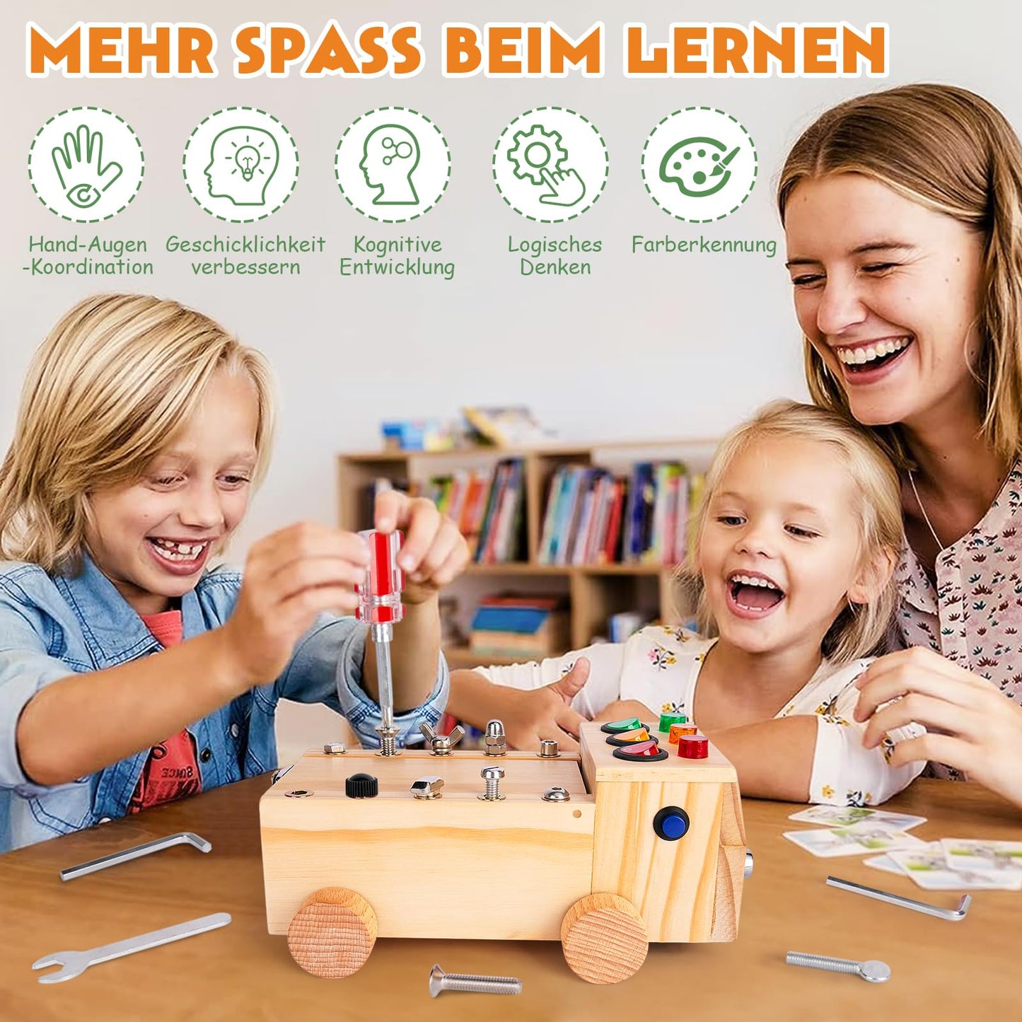 OAKJAR Montessori screwdriver board, Montessori toy for 2-6 year olds, Montessori busy board, wooden motor skills toy, educational toy for babies toddlers boys girls.