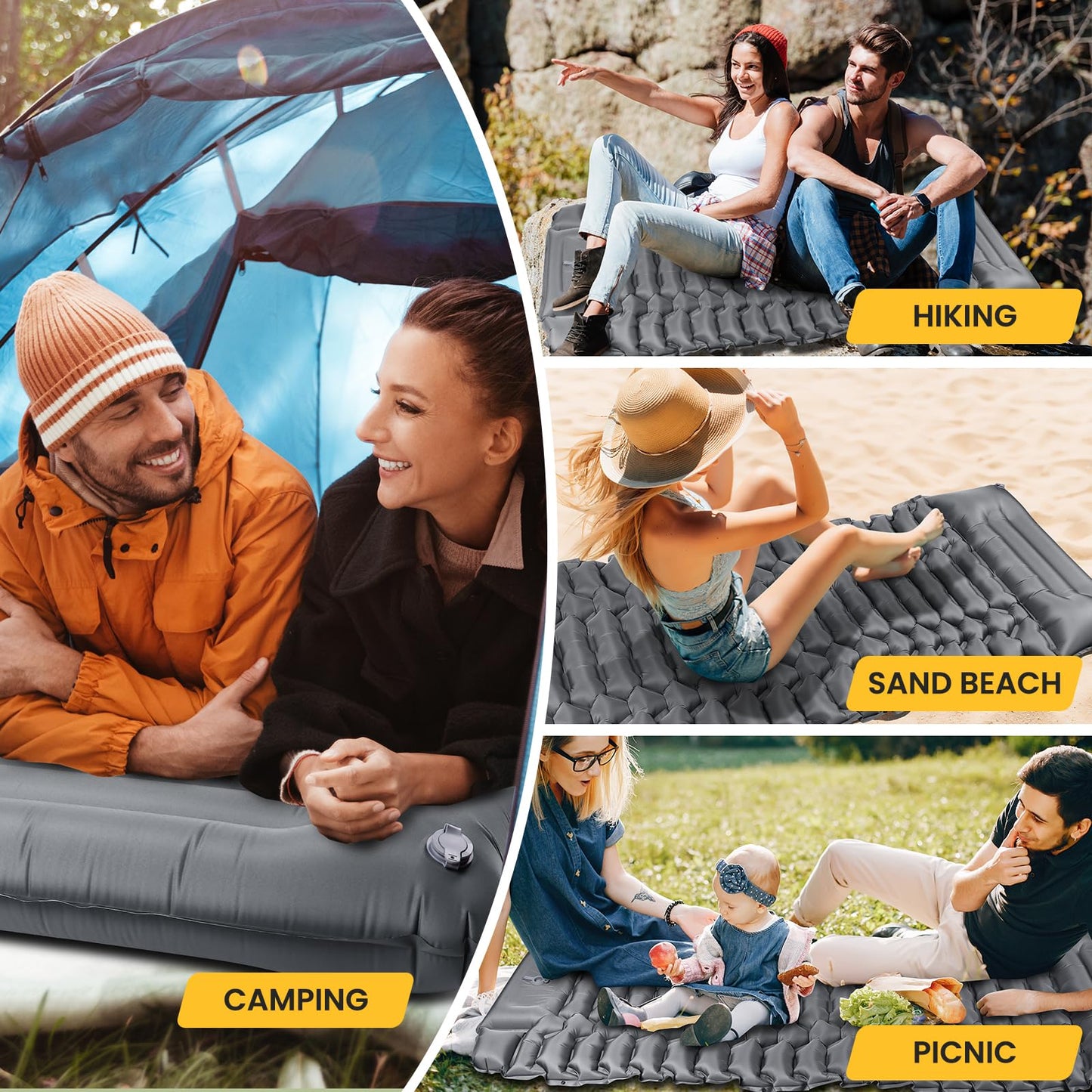 Self-Inflating Sleeping Pad, Ultralight Camping Inflatable Mattress with Foot Pump and Pillow, Foldable Waterproof Air Mattress Anti-Ripstop Sleeping Pad for Hiking, Beach, Camping.