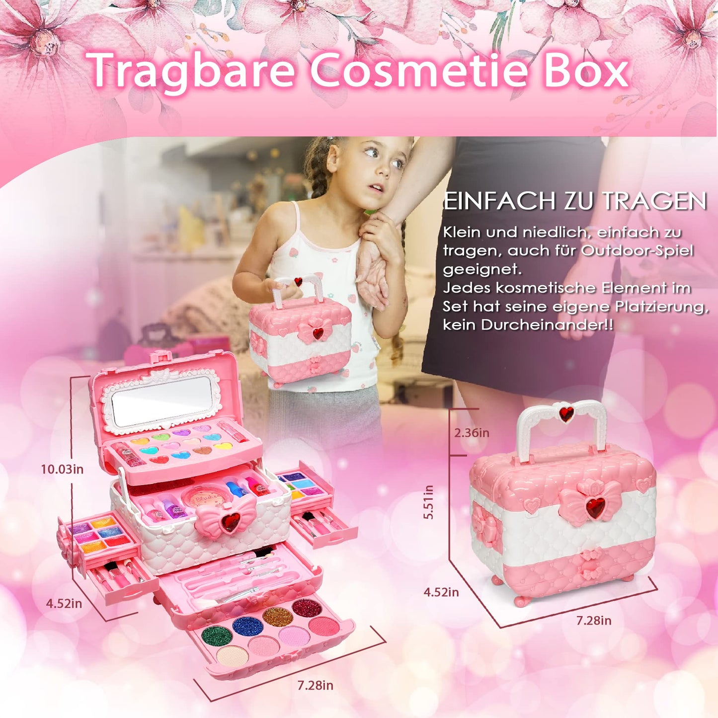 Kids Makeup Set Girls Makeup Case Children- Safe and Washable Kids Makeup, Real Makeup Set, Princess Gifts for Girls 4 5 6-12 Years (Pink)