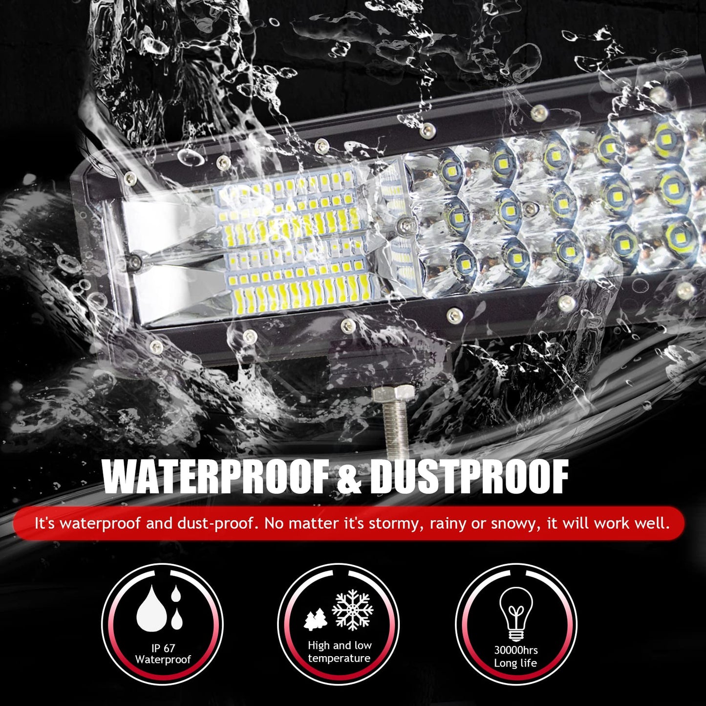 LED work light bar SKYWORLD 50cm 288W Lightbar LED spotlight combo auxiliary light 12V 24V + 2 x 10cm 18W off-road floodlight reverse lights with wiring harness for 4x4 trucks, cars, tractors, SUVs.