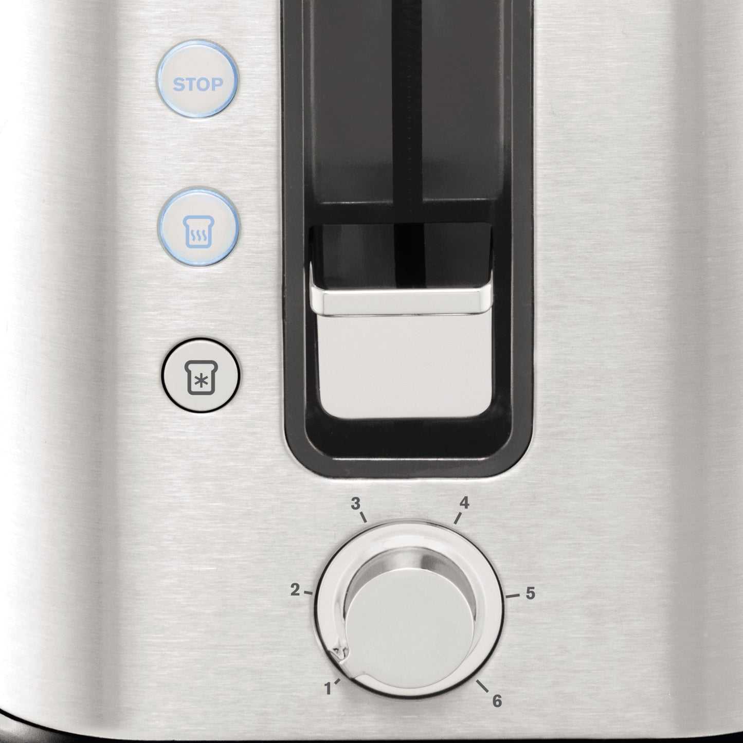 Krups KH442D Control Line Premium Toaster, stainless steel, 2 short slots for 2 slices, bun warmer, 6 browning levels, 850 W, 23.6 x 32.4 x 20.2 cm, silver/black.