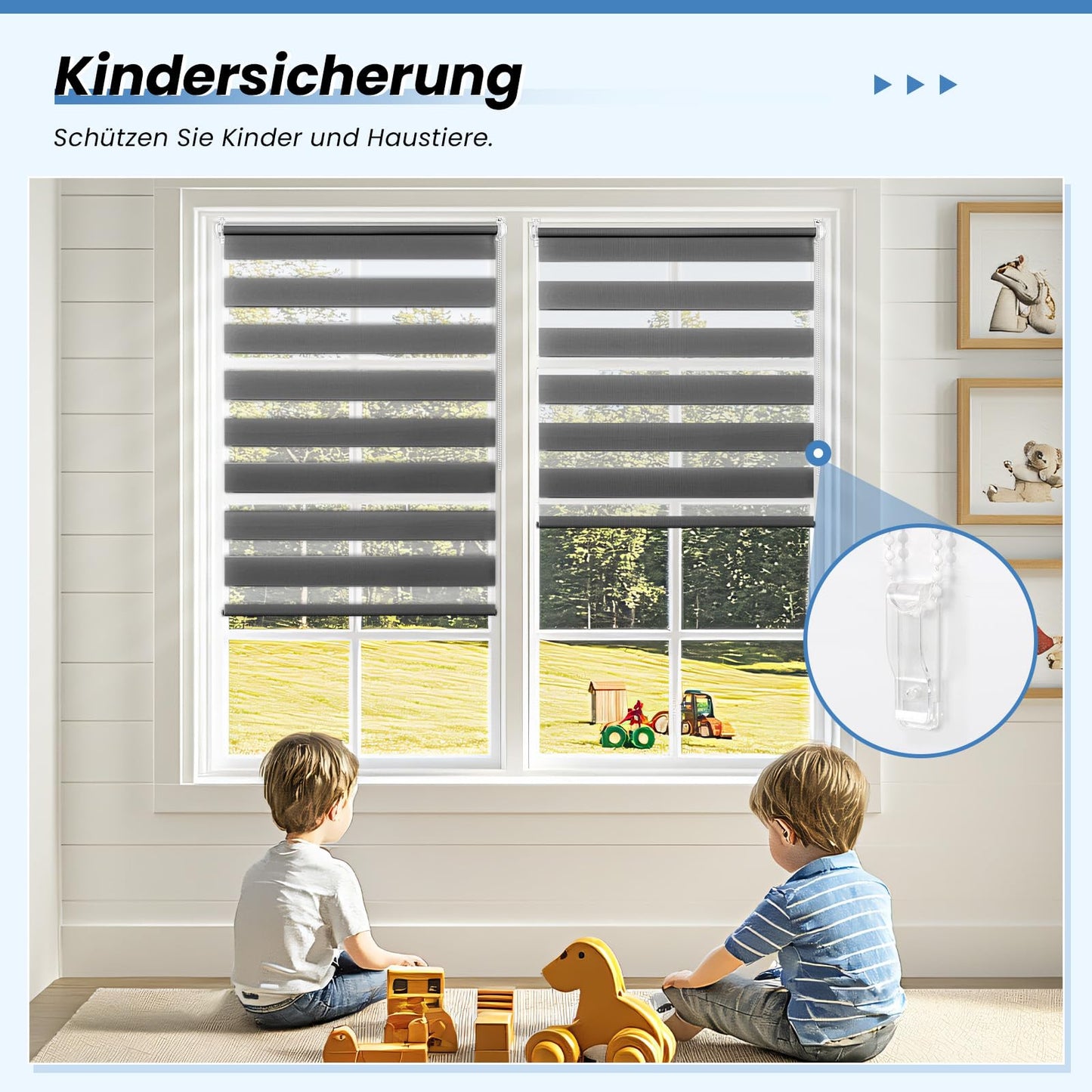 Double roller blind clamp-fix without drilling anthracite B80 x H120cm (fabric width 75cm) Duo roller blinds for windows without drilling clamp roller blind zebra roller blind side-pull roller blind with child safety window blinds for indoors