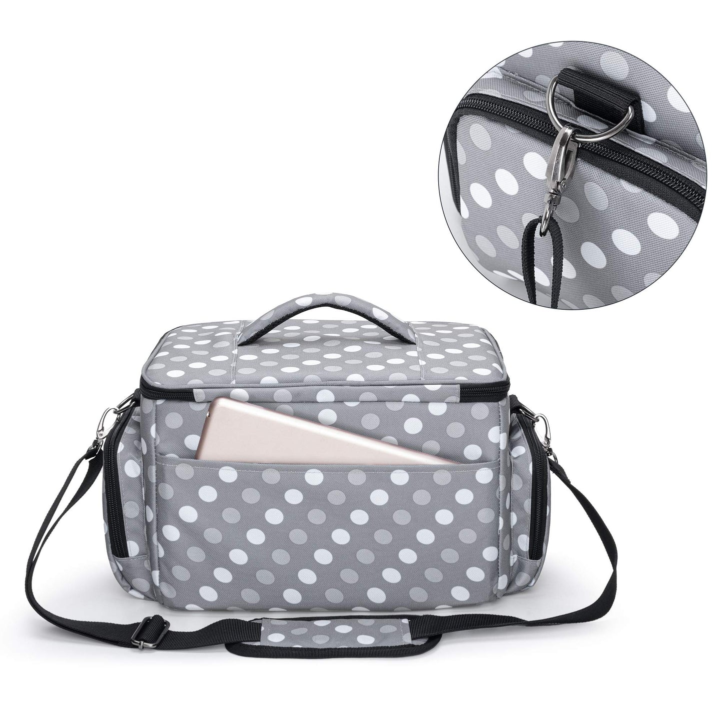 Luxja Sewing Kit Storage, Sewing Accessories Bag Organizer for Beginners, Travelers, Carrying case for sewing machine accessories and sewing tools, Gray Dot