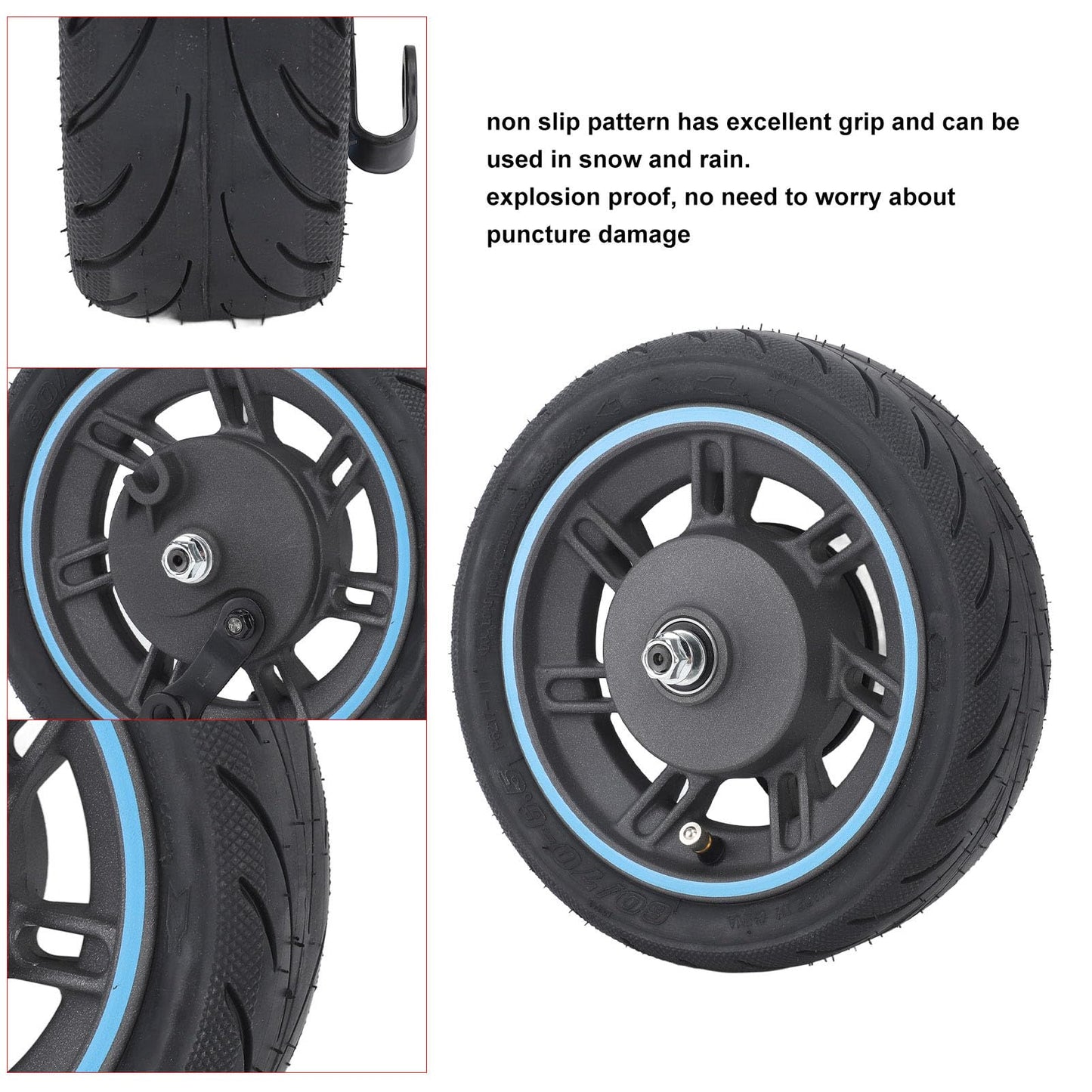 BuyWeek Electric Scooter Front Wheel for MAX G30D, Explosion-proof Front Wheel Tire Non-slip Electric Scooter Front Wheel Vacuum Tire Replacement.